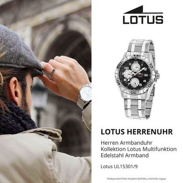 Lotus Multifunktionsuhr LOTUS Unisex Uhr 15301/9 Edelstahl, Herren, Damen Armbanduhr rund, groß (ca. 40mm) Edelstahlarmband silber
