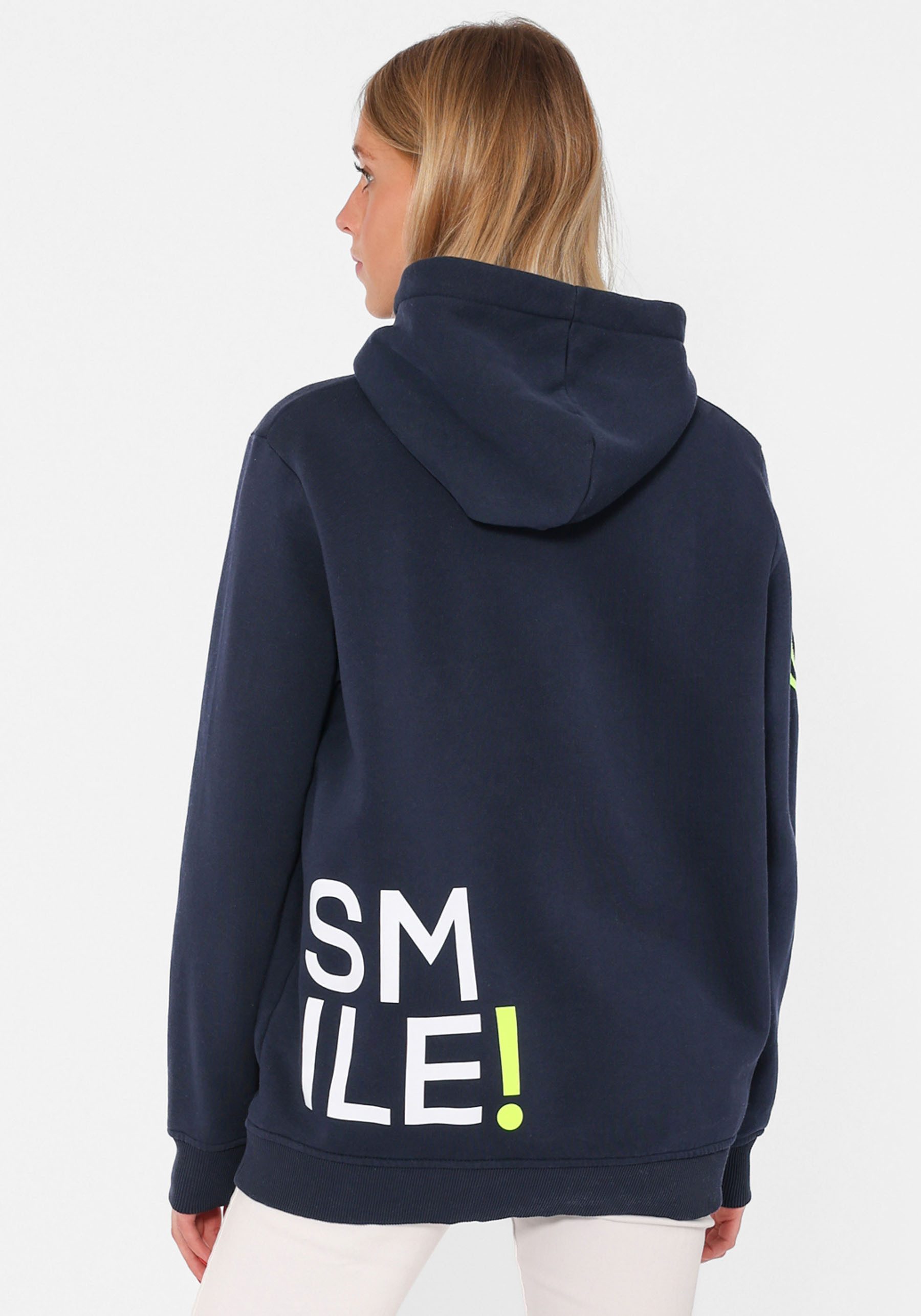 Zwillingsherz Hoodie "Alissa" Langarm, Kapuze, Neon-Details, Kordelzug, Frontprint, Kängurutasche