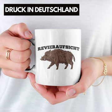 Trendation Tasse Lustige Tasse "Revieraufsicht" Wildschwein Grafik Geschenk für Jäger J