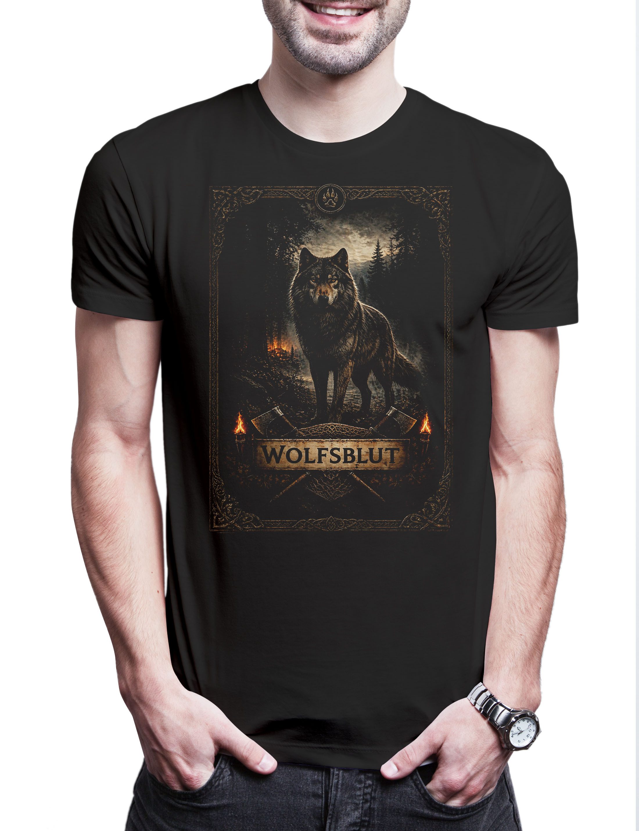 Urban Backwoods Print-Shirt Wolfsblut Herren T-Shirt Wolf Geri Freki Norse Nordic Berserker (1-tlg) Vikings Wikinger Valhalla Runes