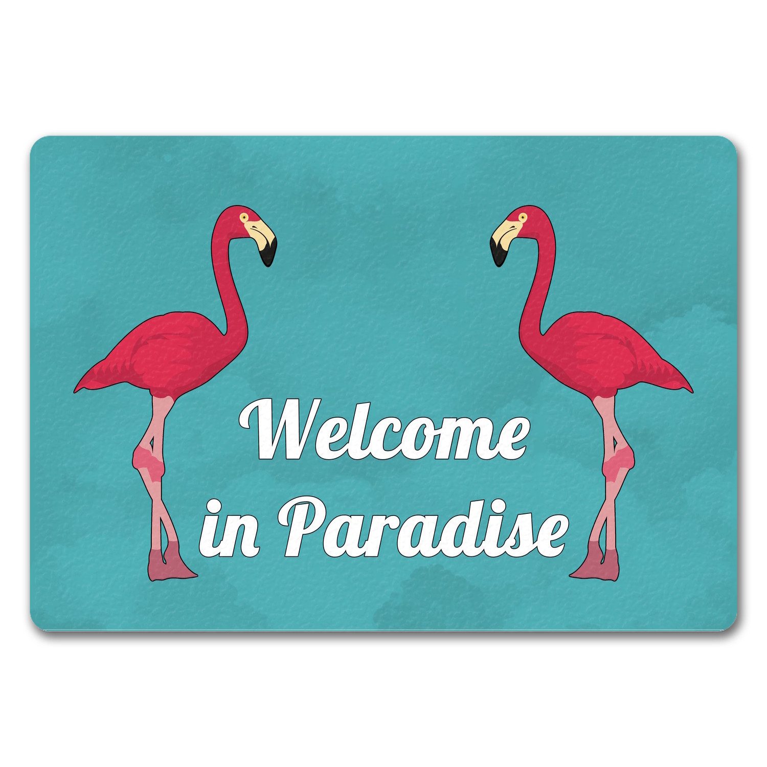 Fußmatte Fußmatte in 35x50 cm ohne Rand mit Flamingomotiv und Spruch: Welcome