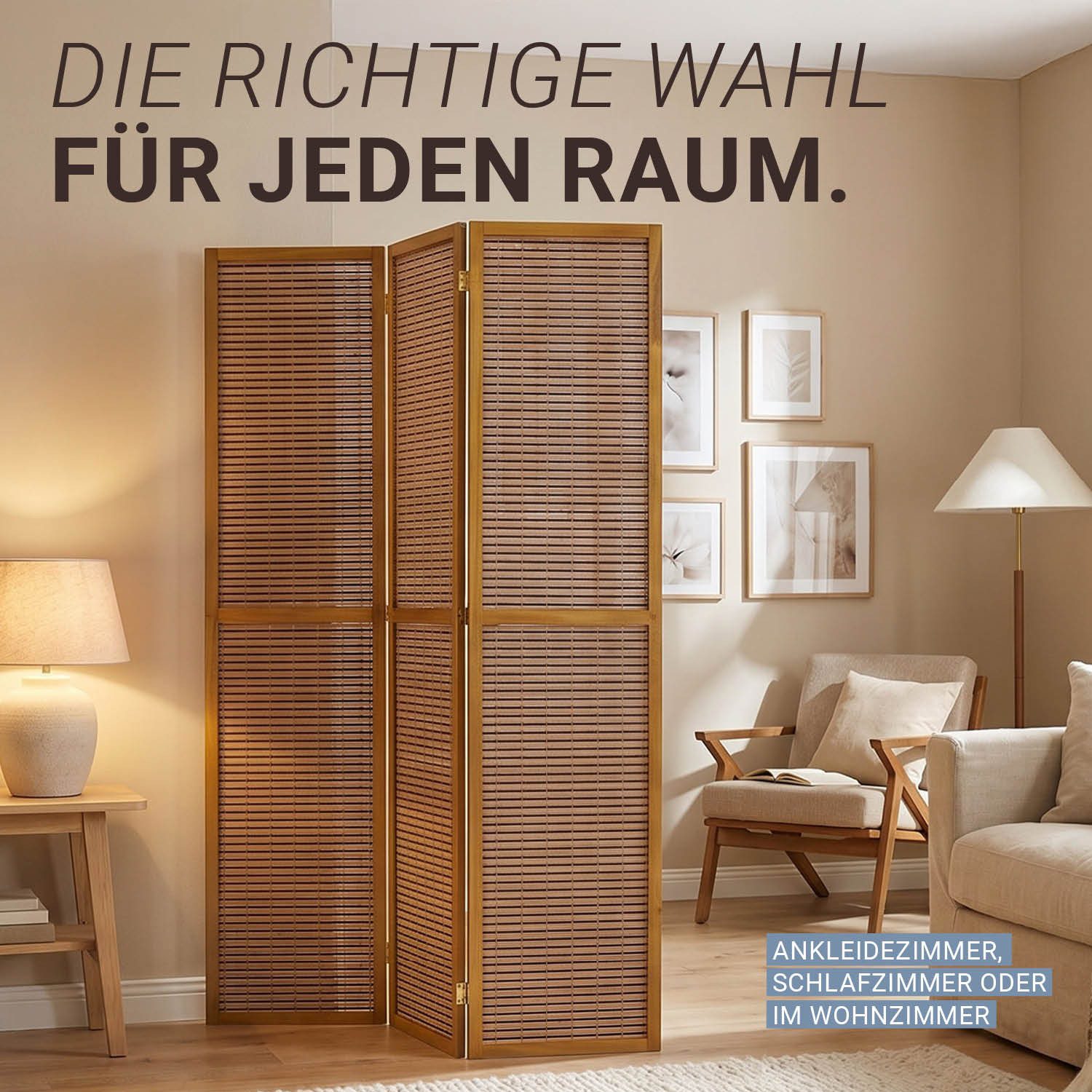 Homestyle4u Paravent 3 fach Raumteiler Holz Trennwand Braun washed Indoor Sichtschutz (3-teilig), faltbar
