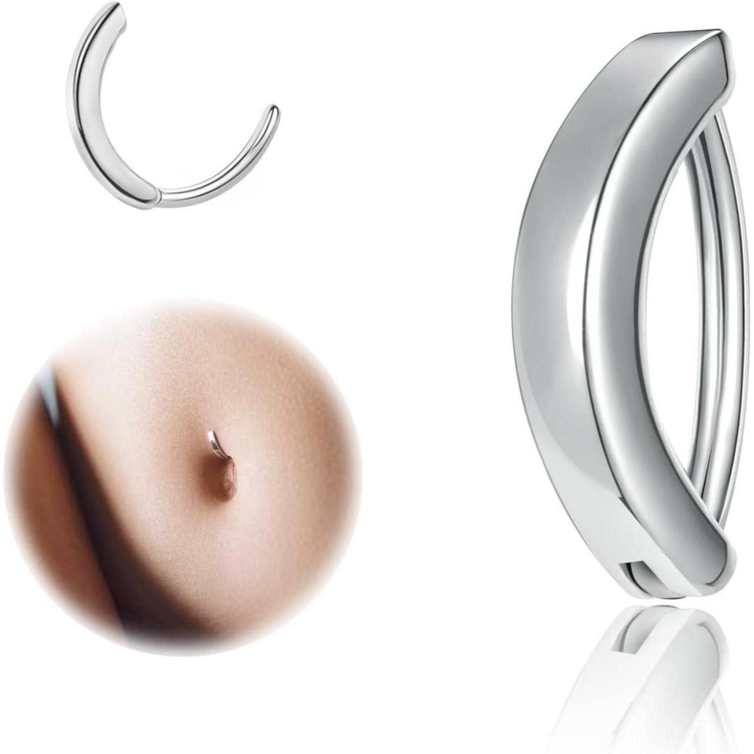 ZS Bauchnabelpiercing Bauchnabelpiercing 14G Clicker Silber 925 Reverse Curved Nabel Barbell