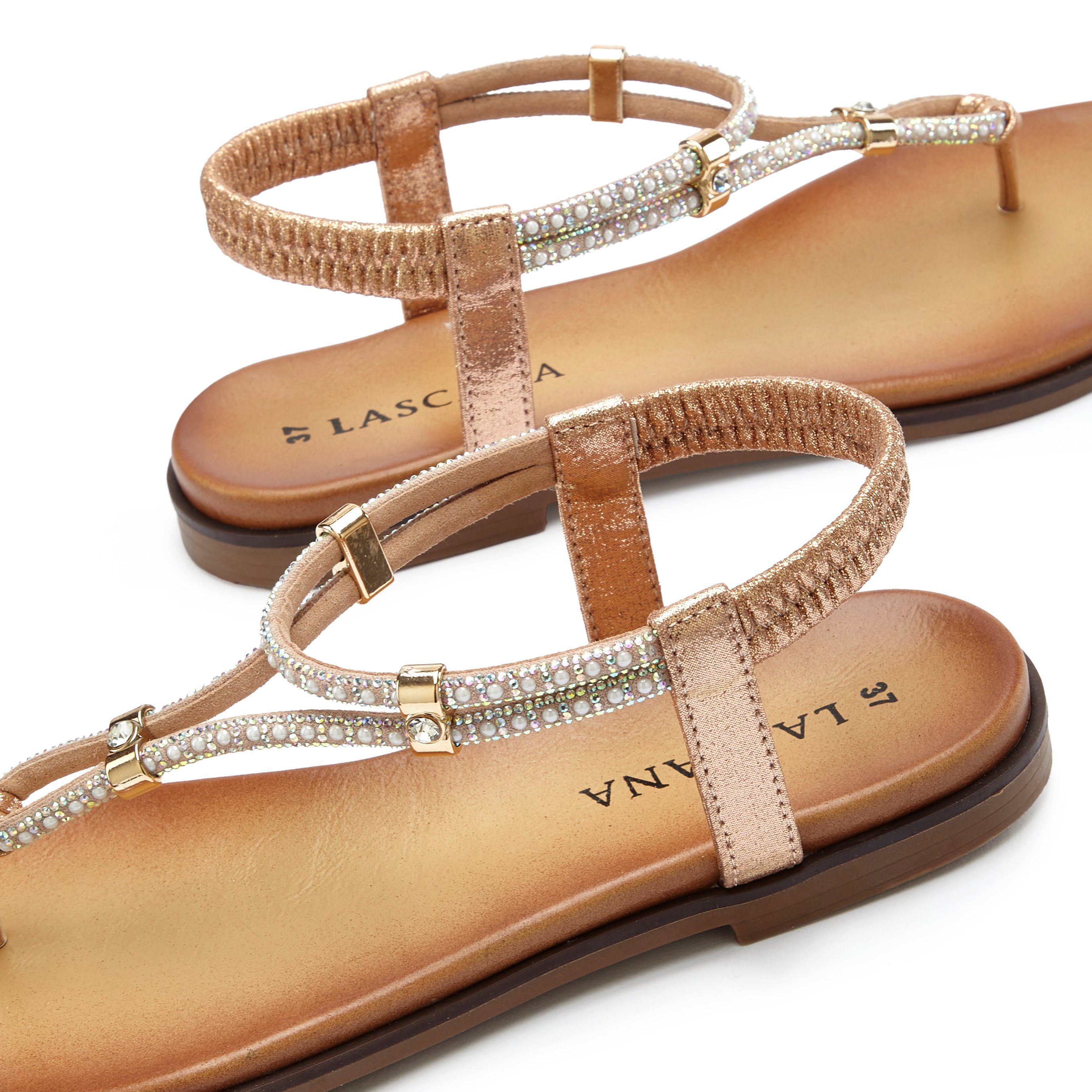 LASCANA Sandale, Sommerschuh, offener Schuh, Zehentrenner mit eleganten Schmucksteinchen VEGAN
