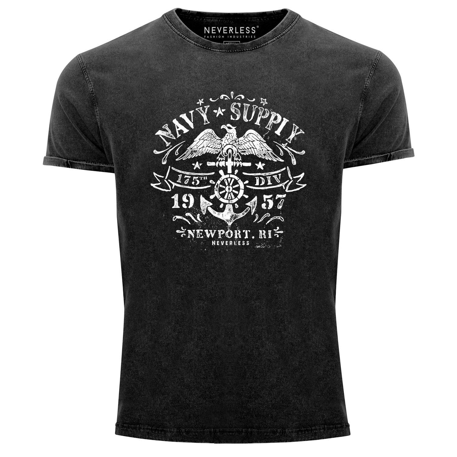 Print-Shirt Neverless® Herren Anker Adler Motiv Maritimer Vintage Print Used Look