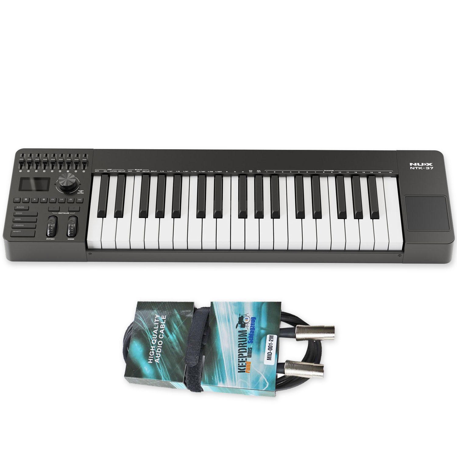 Nux Nux Keyboard NTK-37 USB MIDI Keyboard-Controller mit Midi Kabel Digitales Aufnahmegerät (Vorteils-Set mit MIDI Kabel)