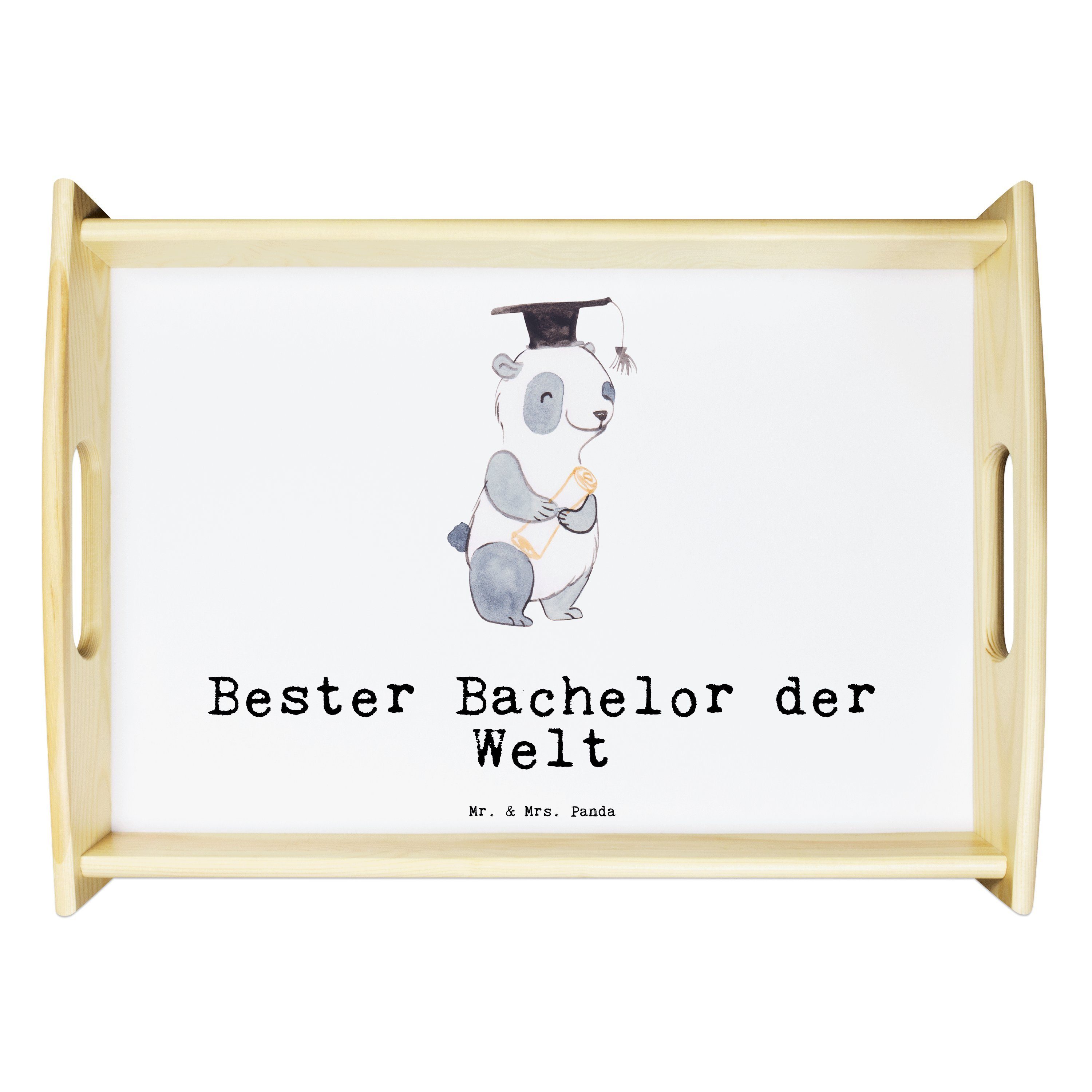 lasiert, Weiß (1-tlg) der Welt Echtholz Panda Panda - Bester - Frühstückstablett, Bachelor Mrs. Tablett Mr. & Geschenk,