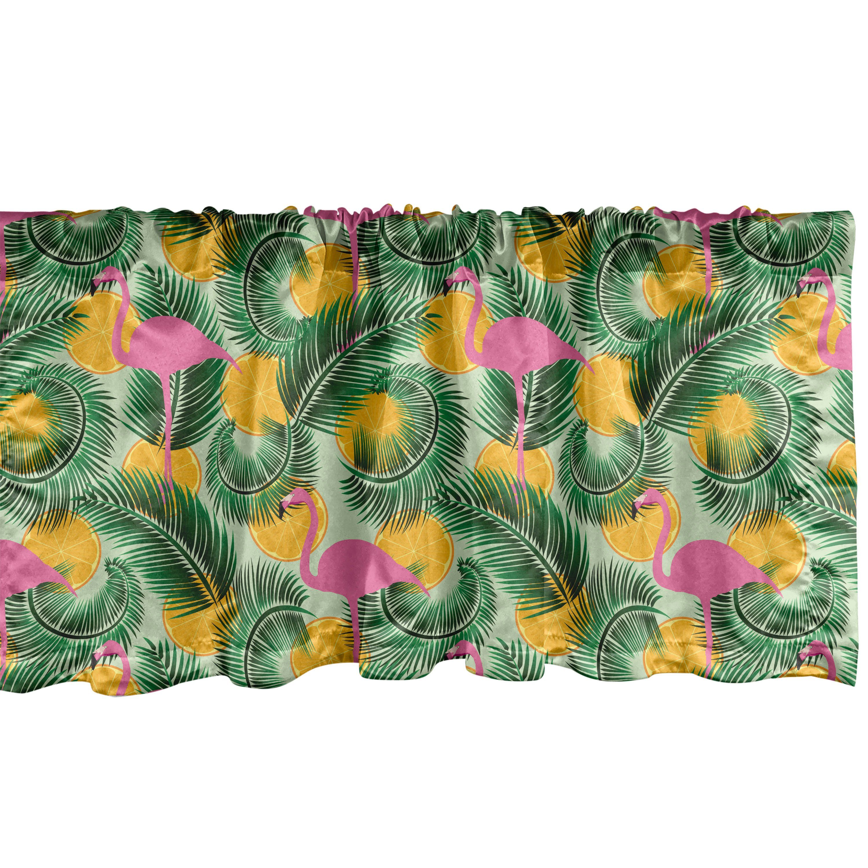 Scheibengardine Vorhang Volant für Küche Schlafzimmer Dekor mit Stangentasche, Abakuhaus, Microfaser, hawaiisch Sommerkunst-Motiv Flamingos