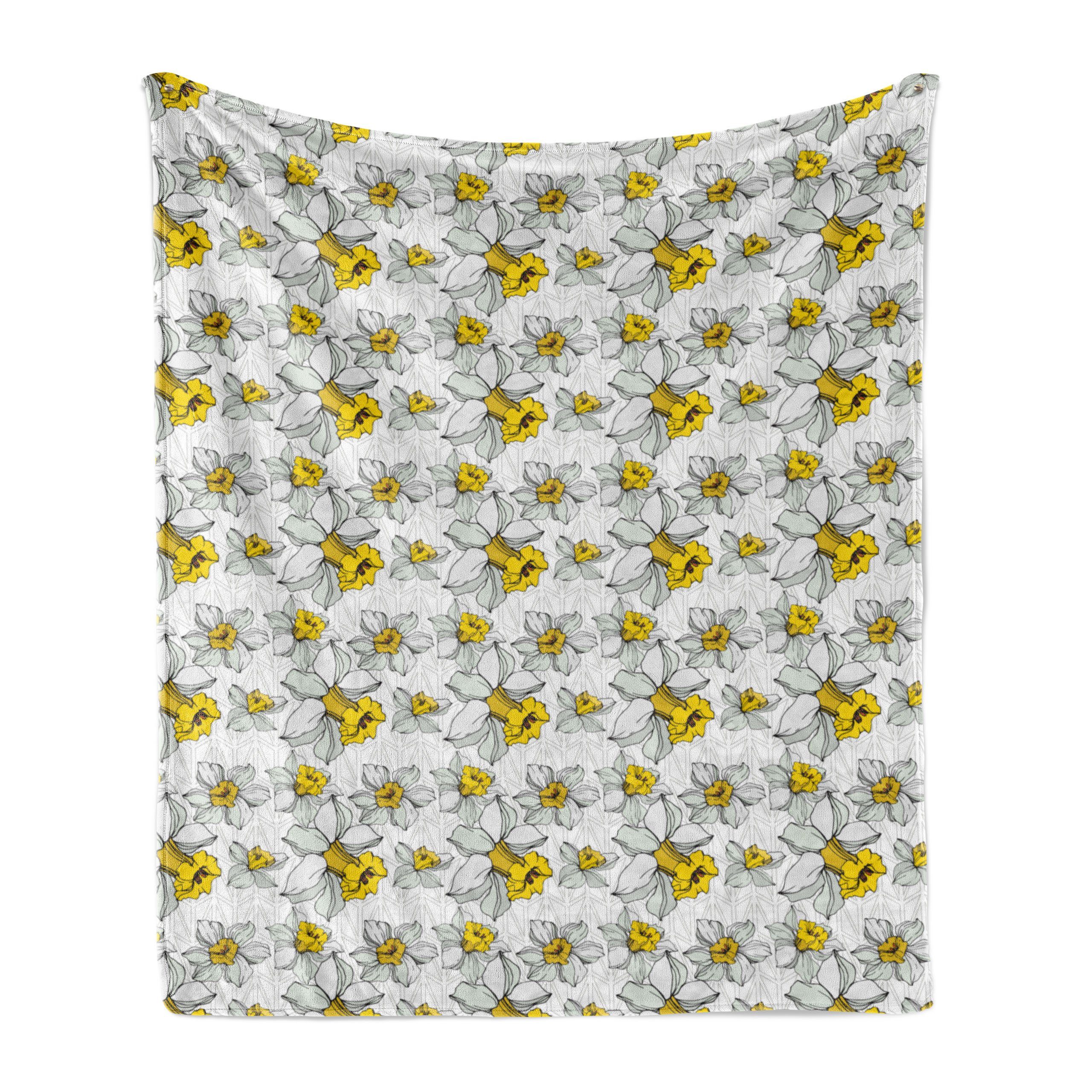 und Wohndecke Floral Narcissus Gemütlicher Gelb den Außenbereich, Abakuhaus, Plüsch Innen- Blooming für