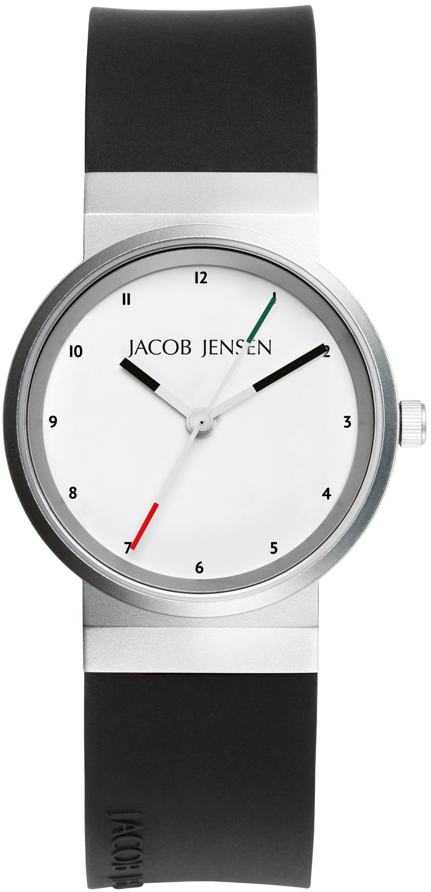 Jacob Jensen Quarzuhr Damenuhr Design Edelstahl Kautschukband NEW LINE ⌀29mm, optische Täuschung vom durchlaufenden Armband
