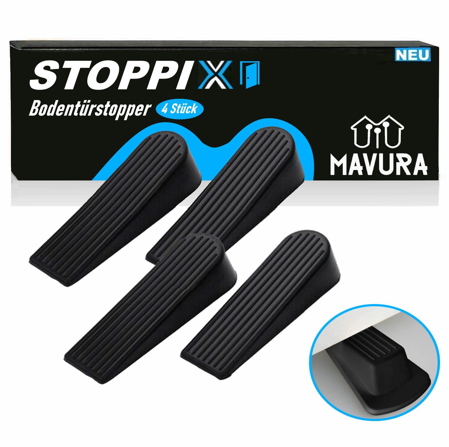 MAVURA Bodentürstopper STOPPIX Дверная пружина Türkeil Boden Türpuffer Kunststoffkeil Fensterkeil, Kunststoff Tür Stopper Türhalter rutschfest Fensterstopper [4er Set]