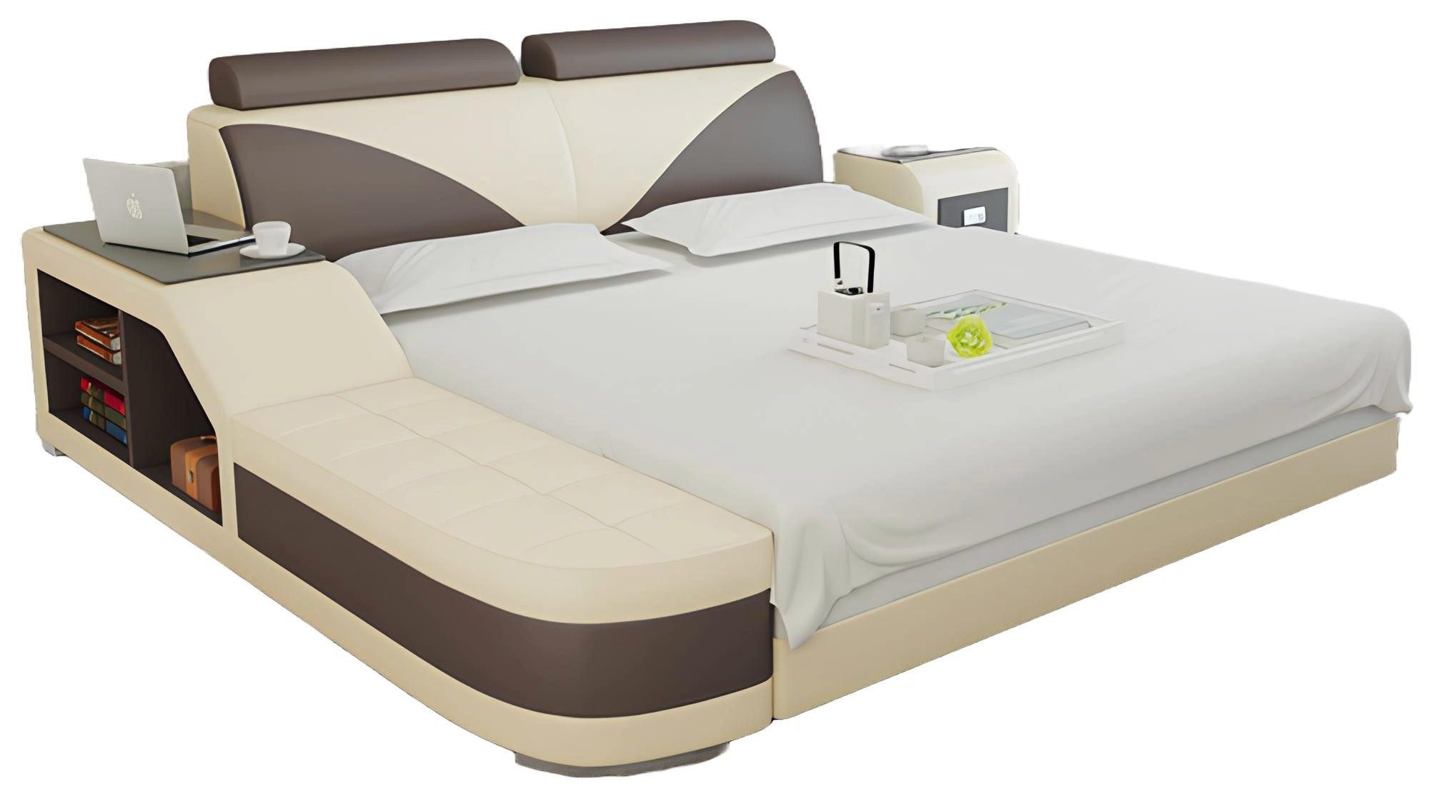 Wasserbett Luxuriöses Leder Doppelbett mit Polsterung und USB-Anschluss