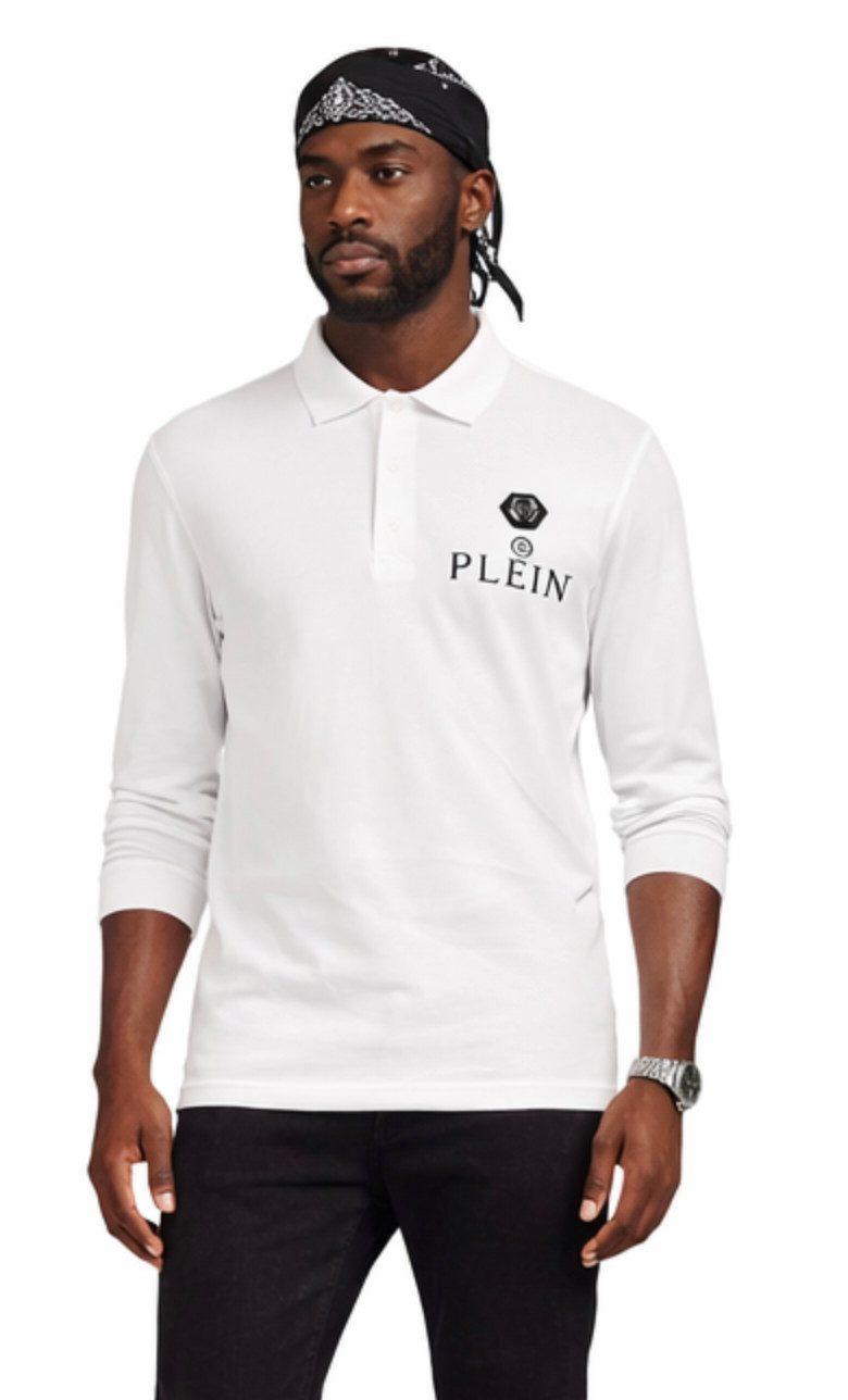 PHILIPP PLEIN Langarm-Poloshirt Herren ikonische PP-Hexagon-Patch ikonische PP-Hexagon-Patch