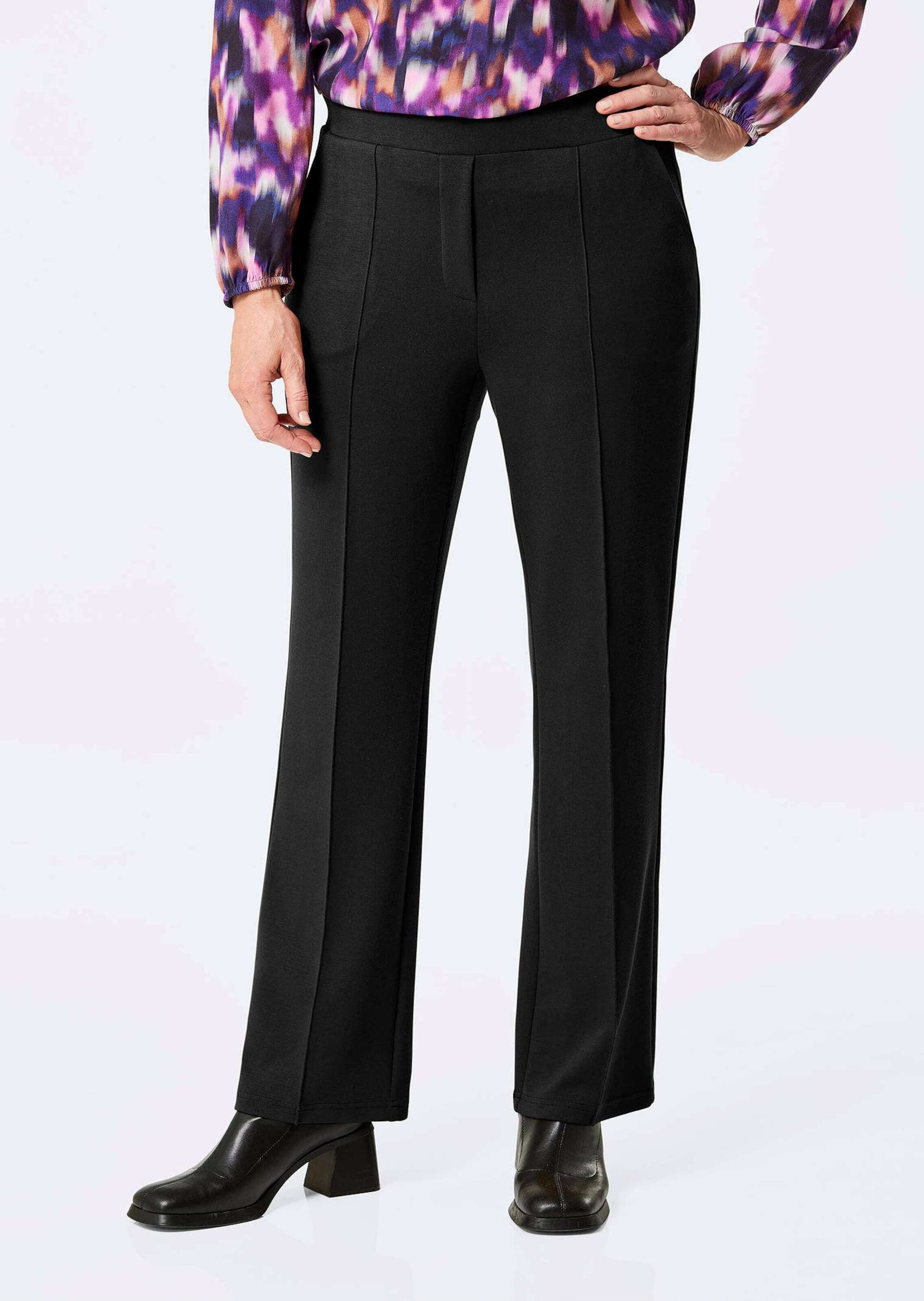 GOLDNER Stoffhose Kurzgröße: Weite Stoffhose VERA mit Biesen Lange Hose mit Rundum-Dehnbund, Biesen und Taschen