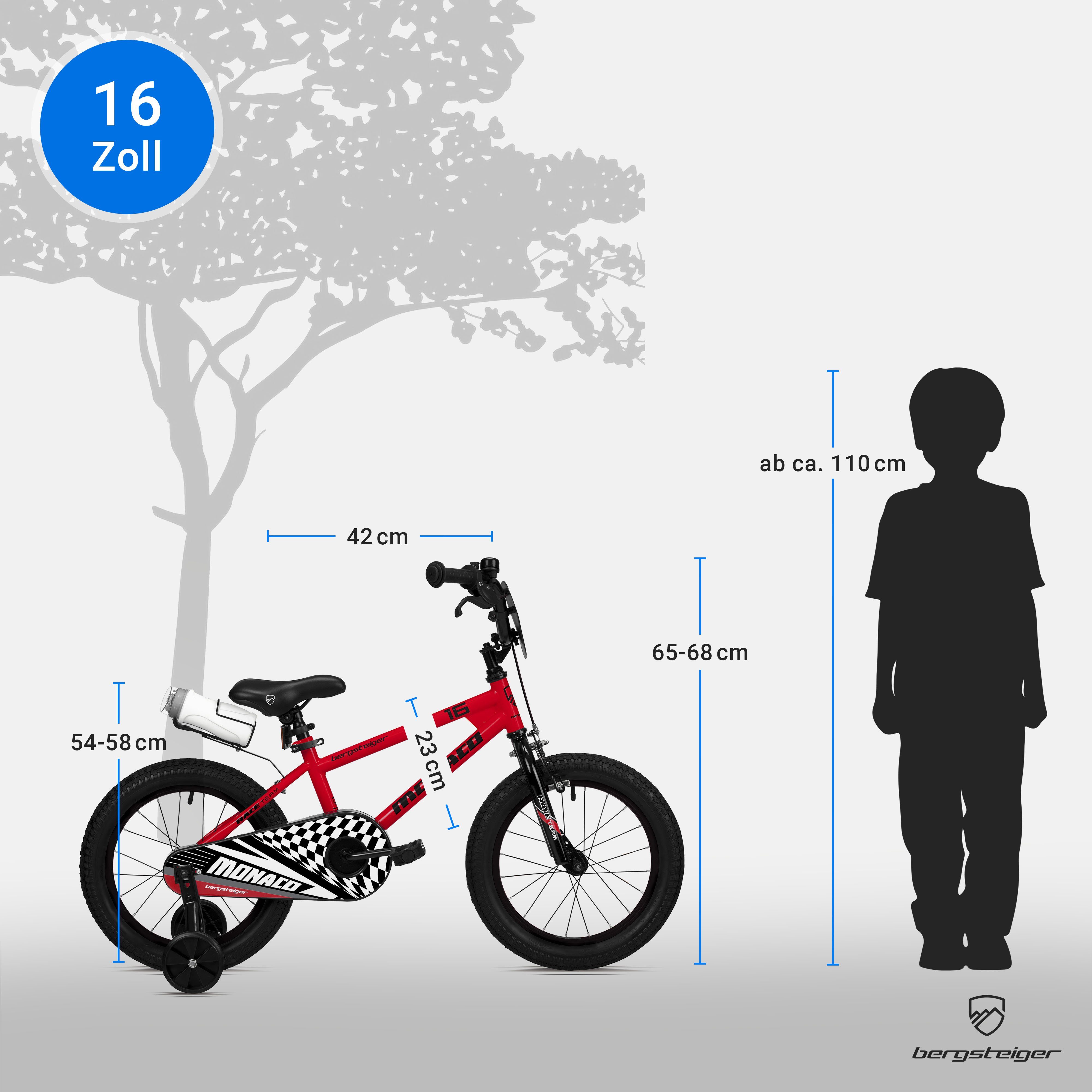 Rot 4, Kinderfahrrad Gang Monaco 6 5, geeignet 1 bergsteiger Zoll Jahre, Kinderfahrrad, für BMX, 16