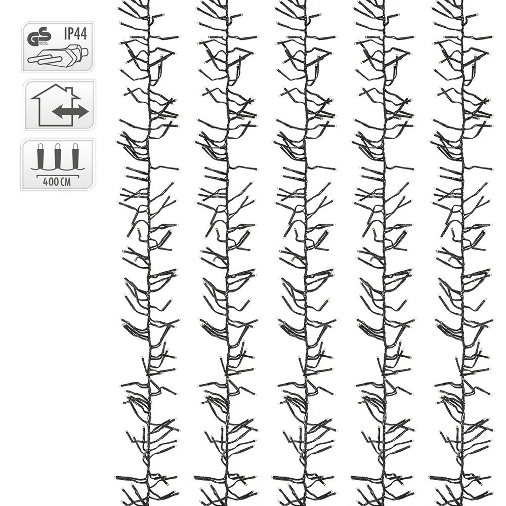 ECD Germany LED-Lichterkette Weihnachtsbeleuchtung Weihnachtslichterkette Christbaumbeleuchtung, Cluster Lichterkette 576 LEDs 4m für Innen & Außen IP44 Warmweiß