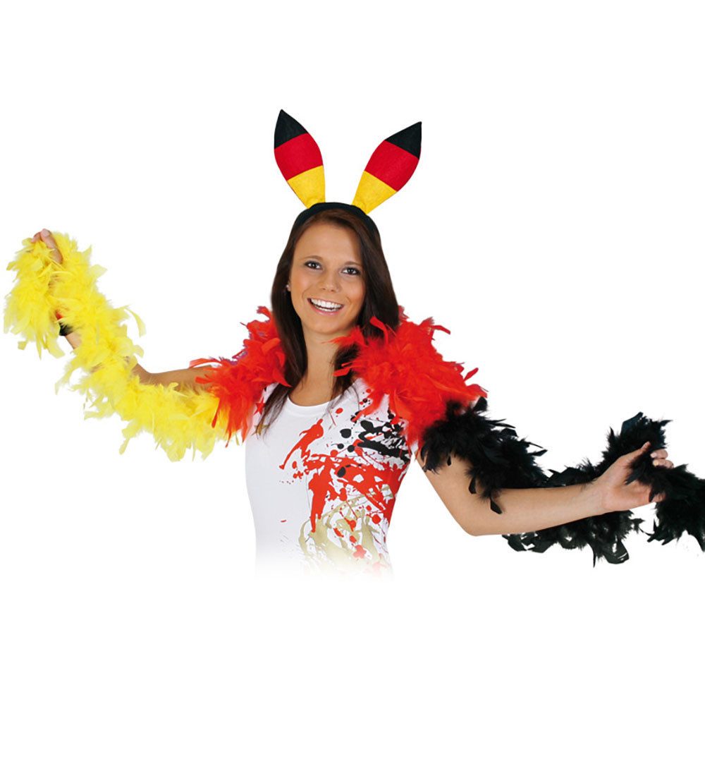 Fries Kostüm Deutschland Federboa 180 cm Schwarz Rot Gold WM EM Fußball Karneval, Echte Truthahnfedern gefärbt