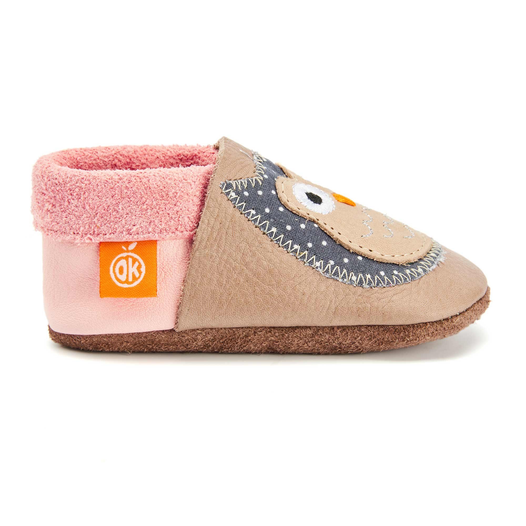 Orangenkinder® Eulalia die Eule Baby Krabbelschuh pflanzlich gegerbtes Leder, Made in Germany, Atmungsaktiv