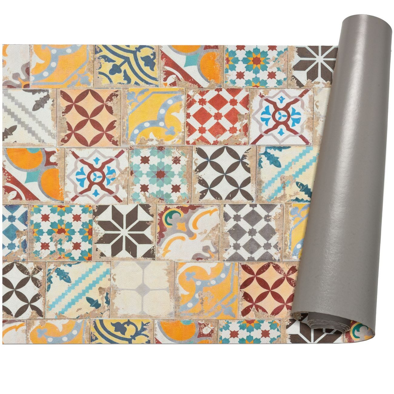 ANRO Küchenläufer abwaschbar Fliesenmix LADY Läufer pflegeleicht Küchenteppich, Rechteckig, Höhe: 3 mm, robust schmutzabweisend 67x100cm Oriental Bunt robust