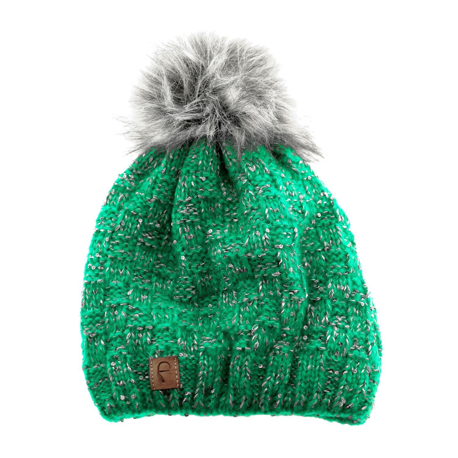 Faera Bommelmütze Mütze zum Warmhalten im Herbst oder Winter Bommel-Mütze mit Perlen Grün