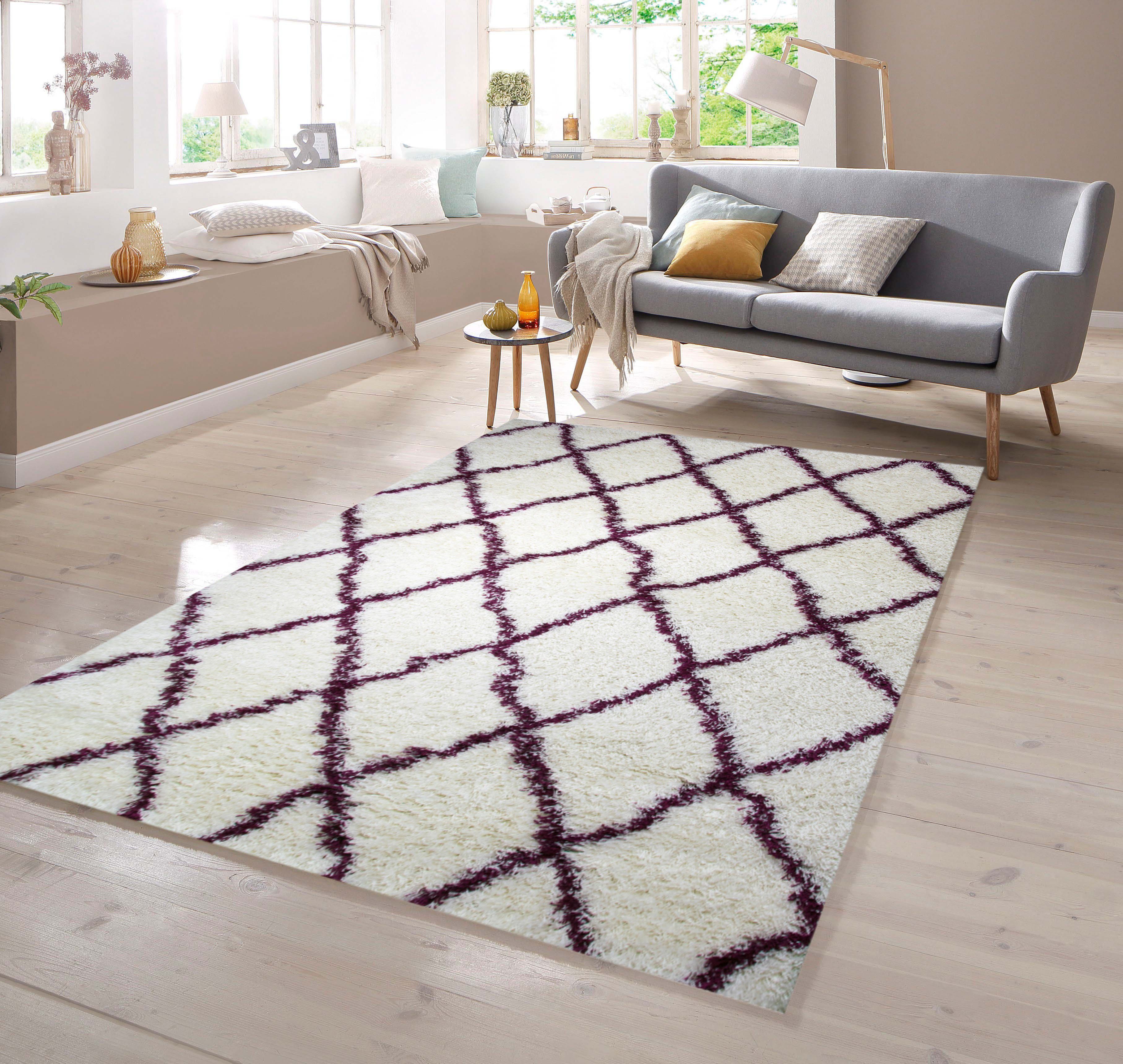 TeppichHome24 Teppich Shaggy Teppich in Creme Lila, rechteckig