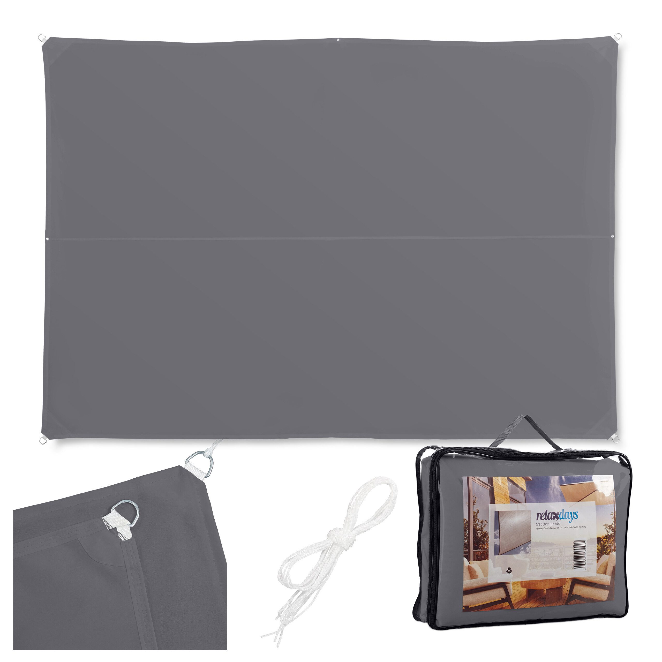 relaxdays Sonnensegel Rechteckiges Sonnensegel grau, (6-tlg), 3 x 4 m