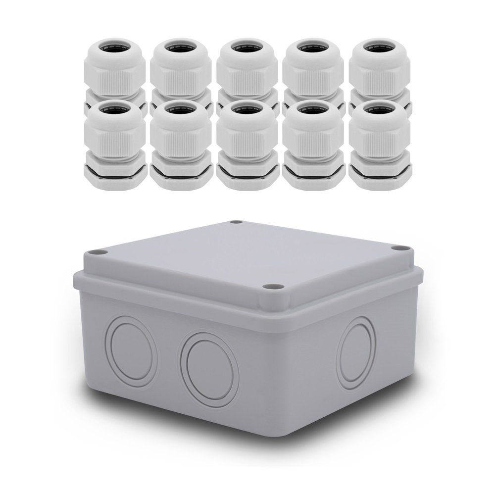 ARLI Abzweigdose 100x100x50 mm + 10x M20 Kabelverschraubungen Steckdosenverteiler