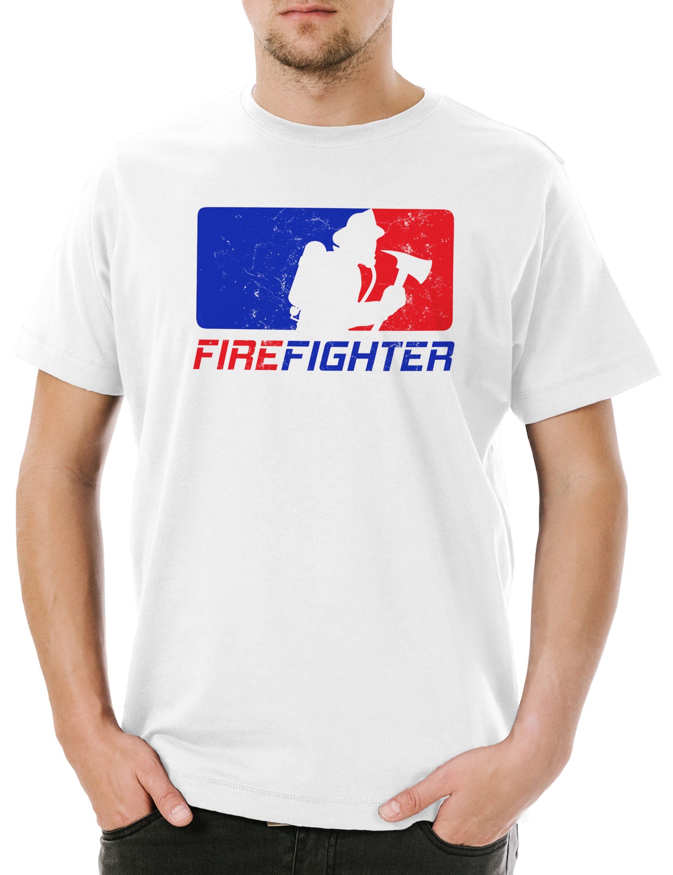 Urban Backwoods Print-Shirt Firefighter Herren T-Shirt Feuerwehr Fire Brigade Feuerwehrmann Axt (1-tlg) Axe Helm Helmet Volunteer