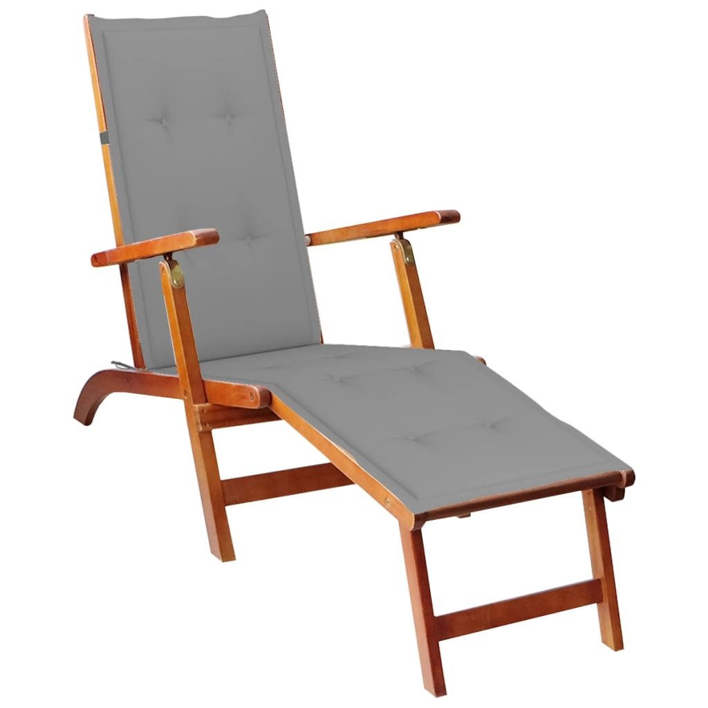 Gartenlounge-Sessel Deckchair Gartenliege Liegestuhl mit Fußstütze Auflage hellgrau Massiv
