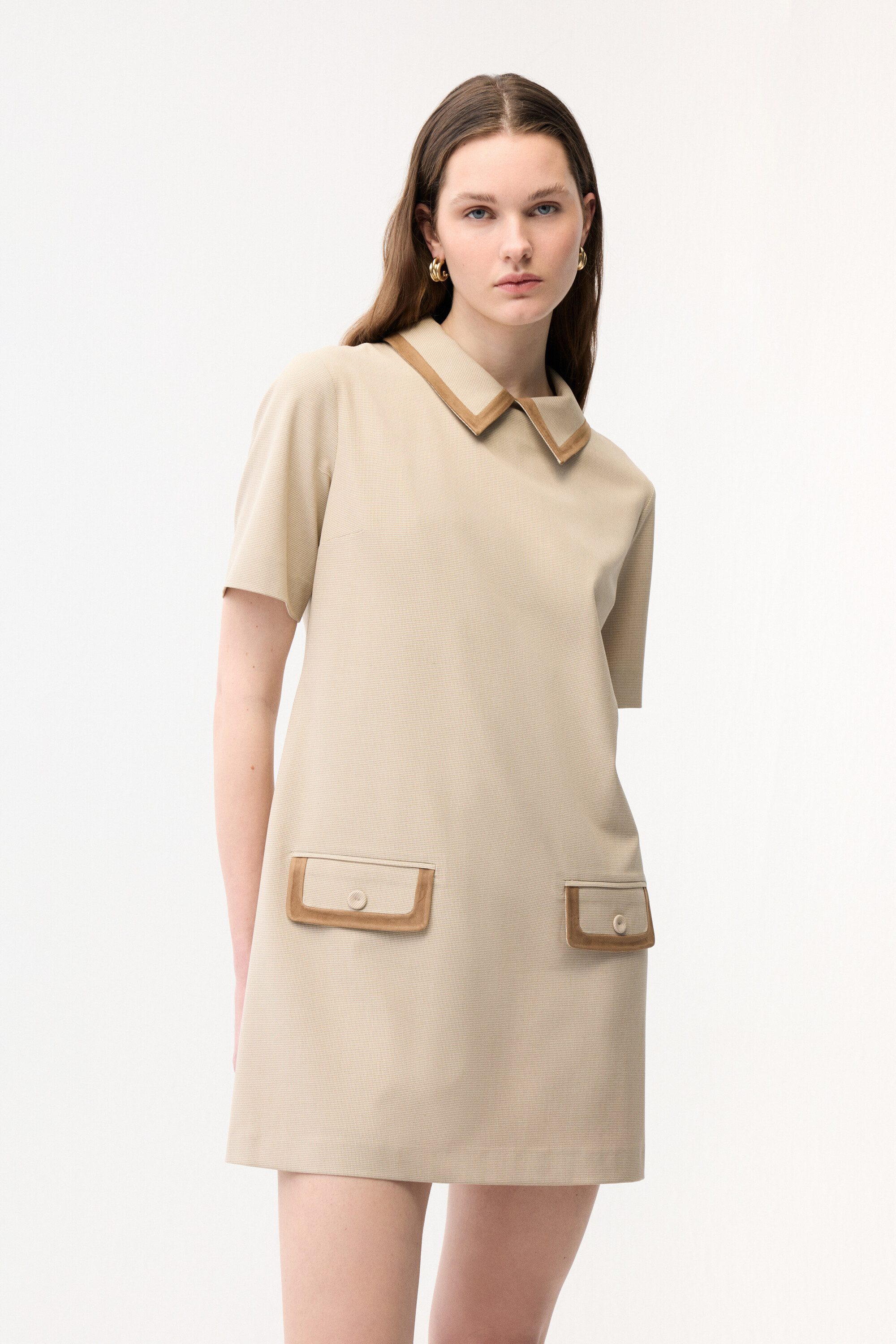 adL Minikleid Kleid mit Veloursleder-Detail