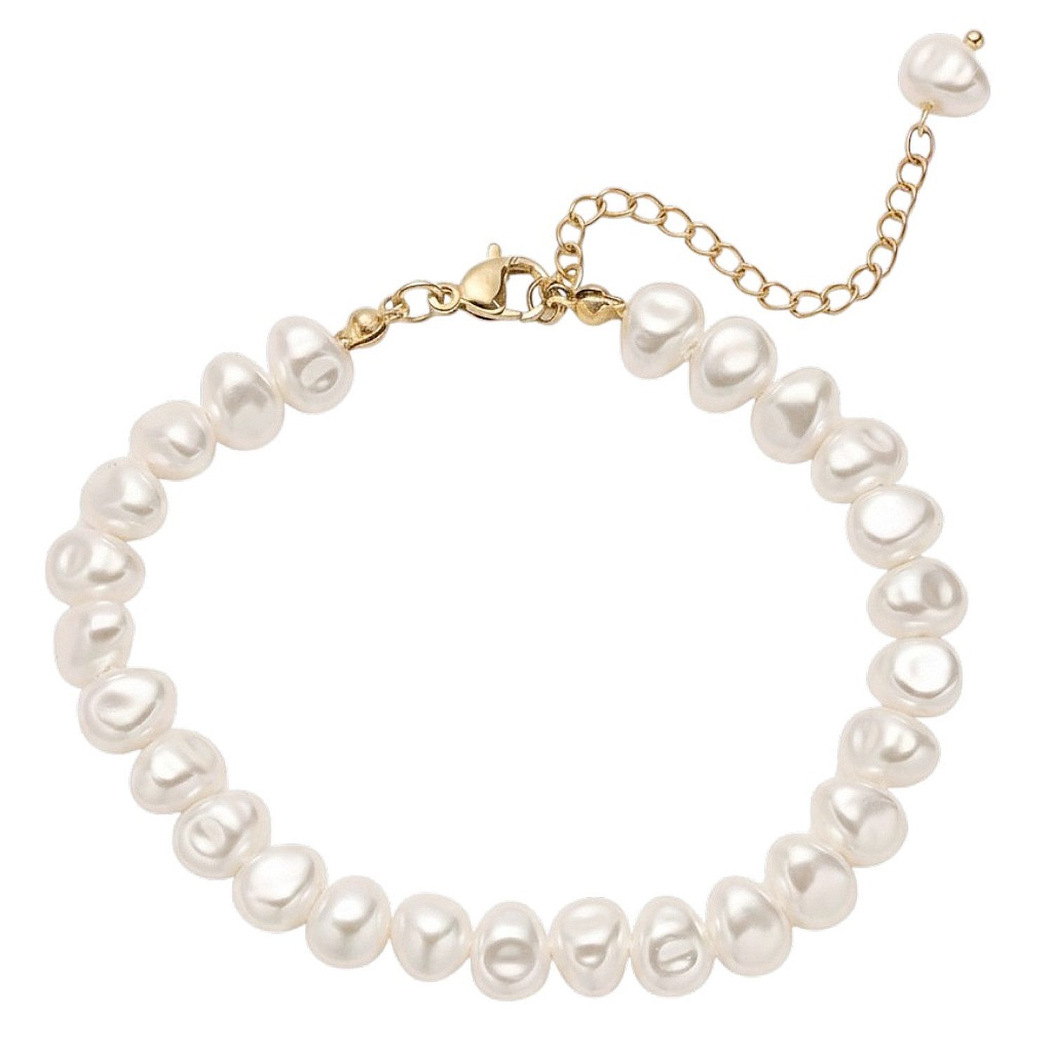 KARMA Perlenarmband Gold Weiß Damen 18 cm Edelstahl Kunstperlen (Damenarmband Sommerschmuck, 1-tlg), modern Armband Geschenk für sie