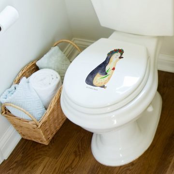 Mr. & Mrs. Panda WC-Sitz Pinguin Blumen - Weiß - Geschenk, Wünsche, Klodeckel, Blumenkranz, Mo (1-St), Leises Schließen