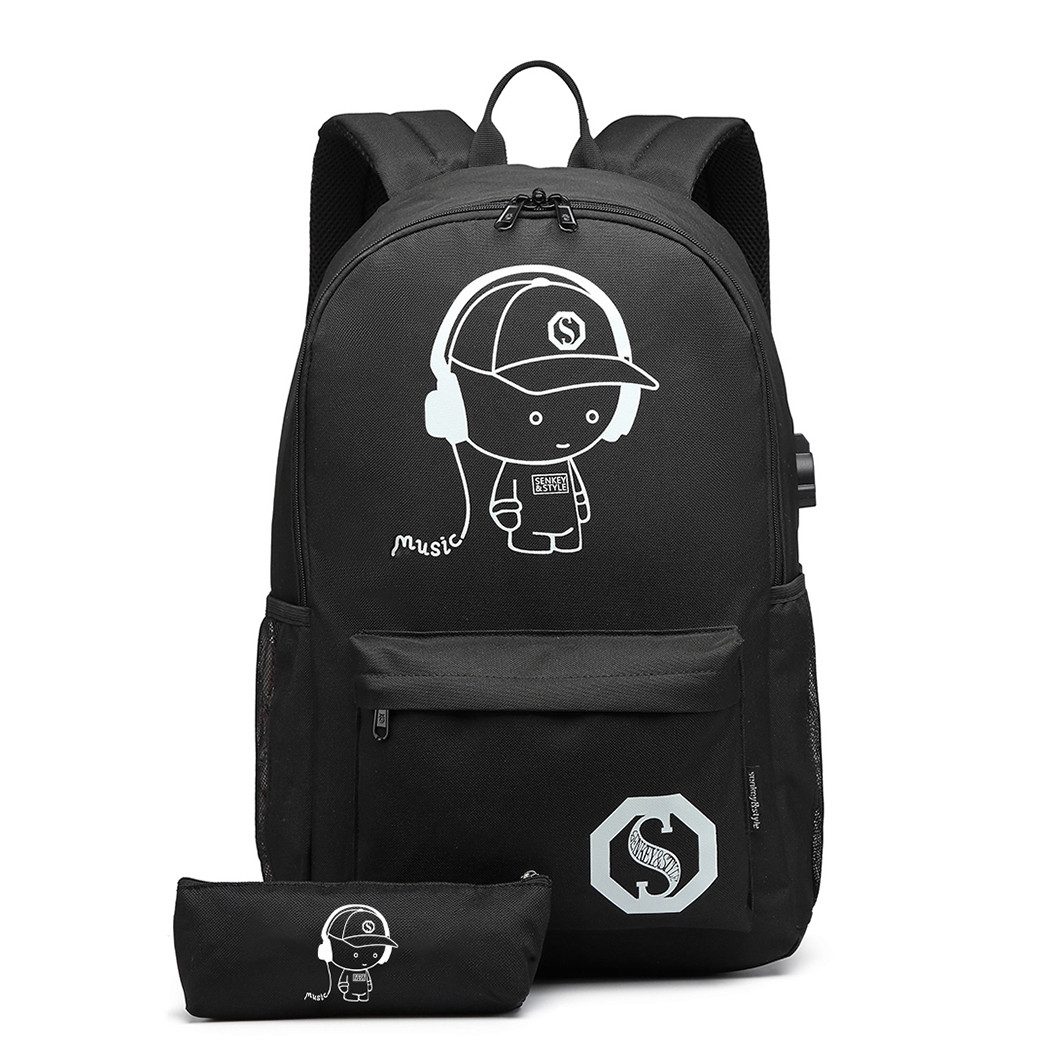 KONO Schulranzen Schulrucksack Büchertasche, Teenager Tagesrucksack in Schwarz, Größe L