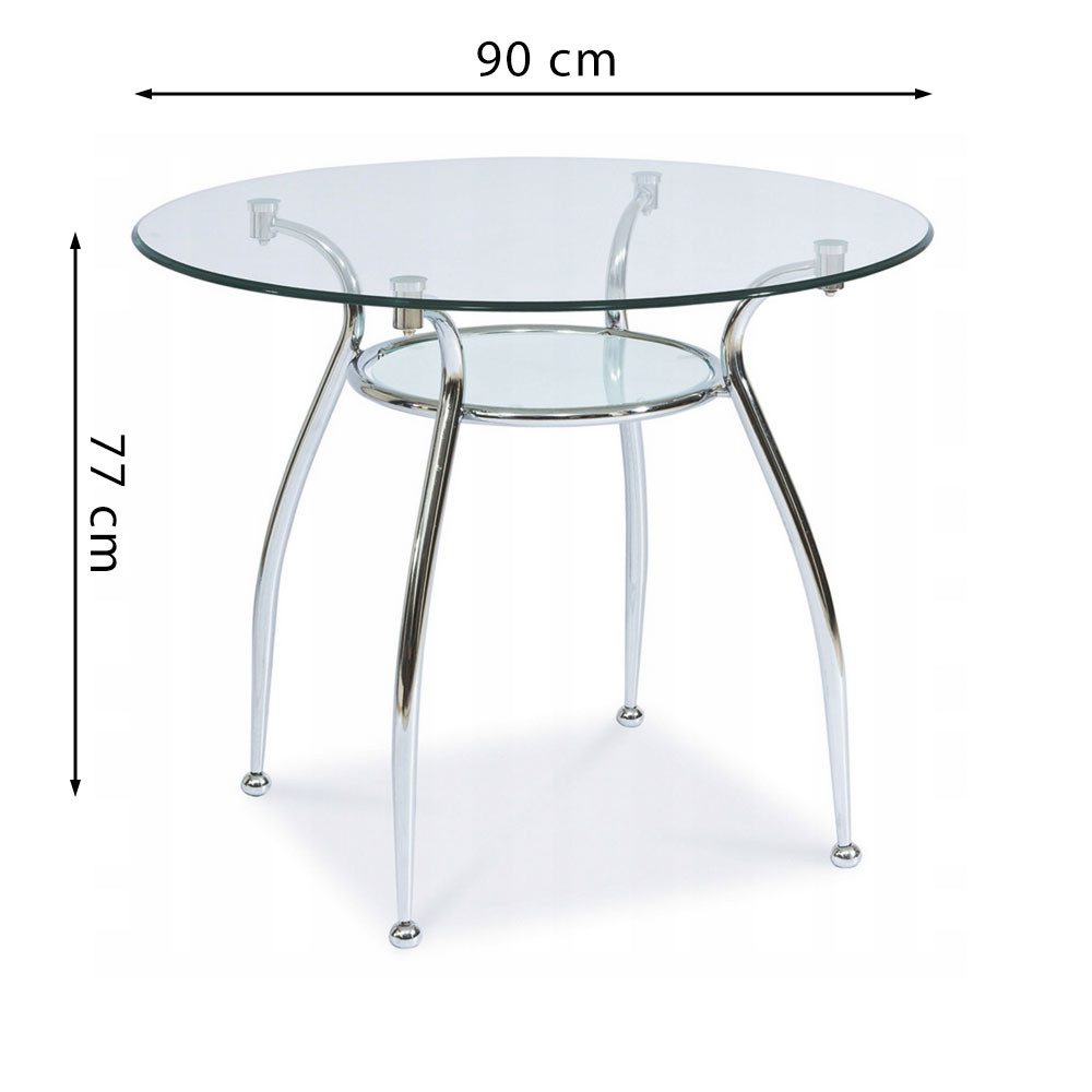 Feldmann-Wohnen Esstisch Finezja (1 Tischplatte, 1 Ablageplatte, 1-St., moderne Optik, gehärtetes Glas, Metallgestell), 90x90x77cm Chrom Glas