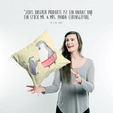Mr. & Mrs. Panda Dekokissen Pinguin mit Kind - Gelb Pastell - Geschenk, Opa, Mutti, Familie, Vate