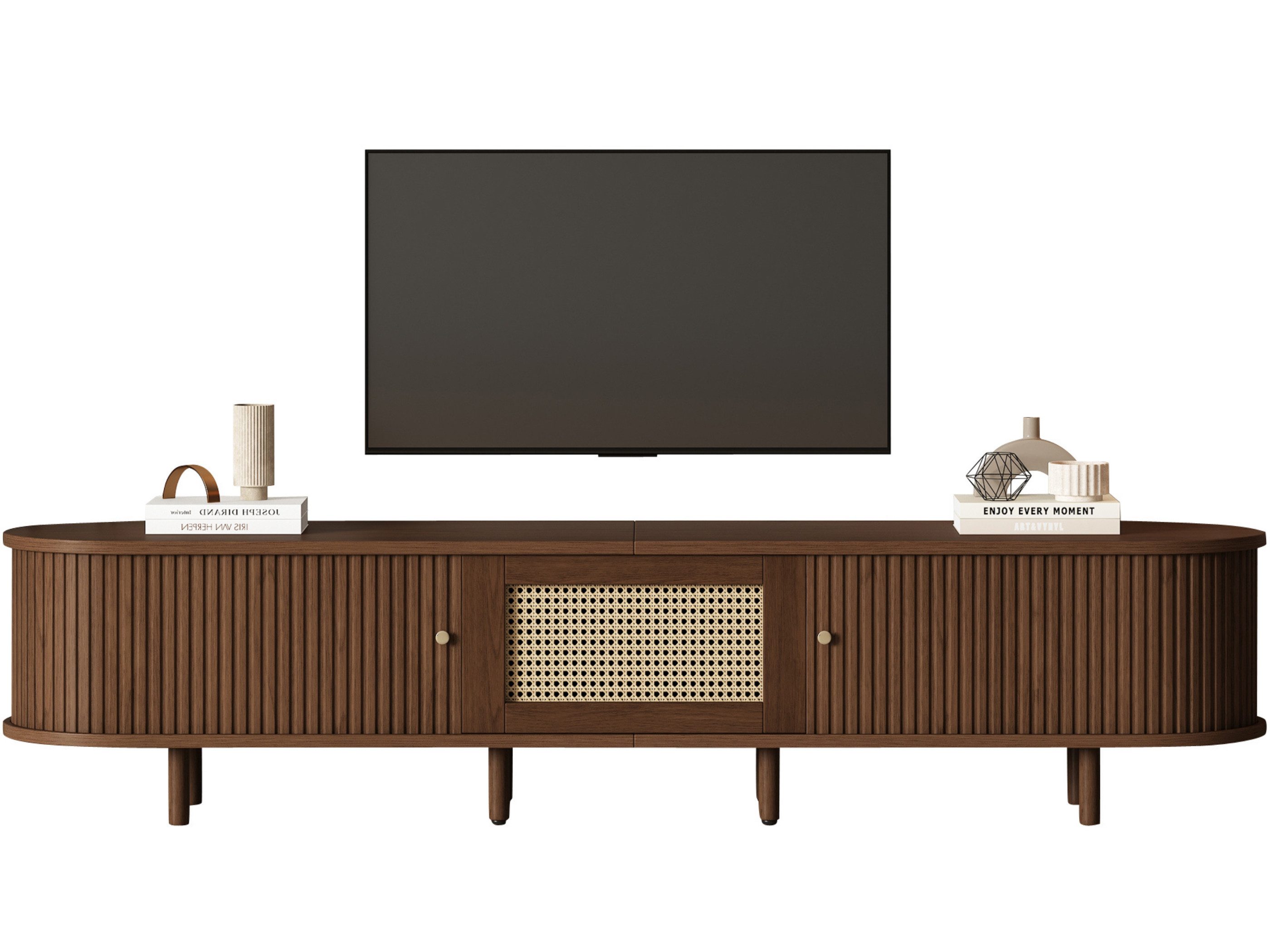 SeedWave Lowboard Retro TV Schrank Gestreifter TV Ständer mit Schiebetüren, günstig online kaufen