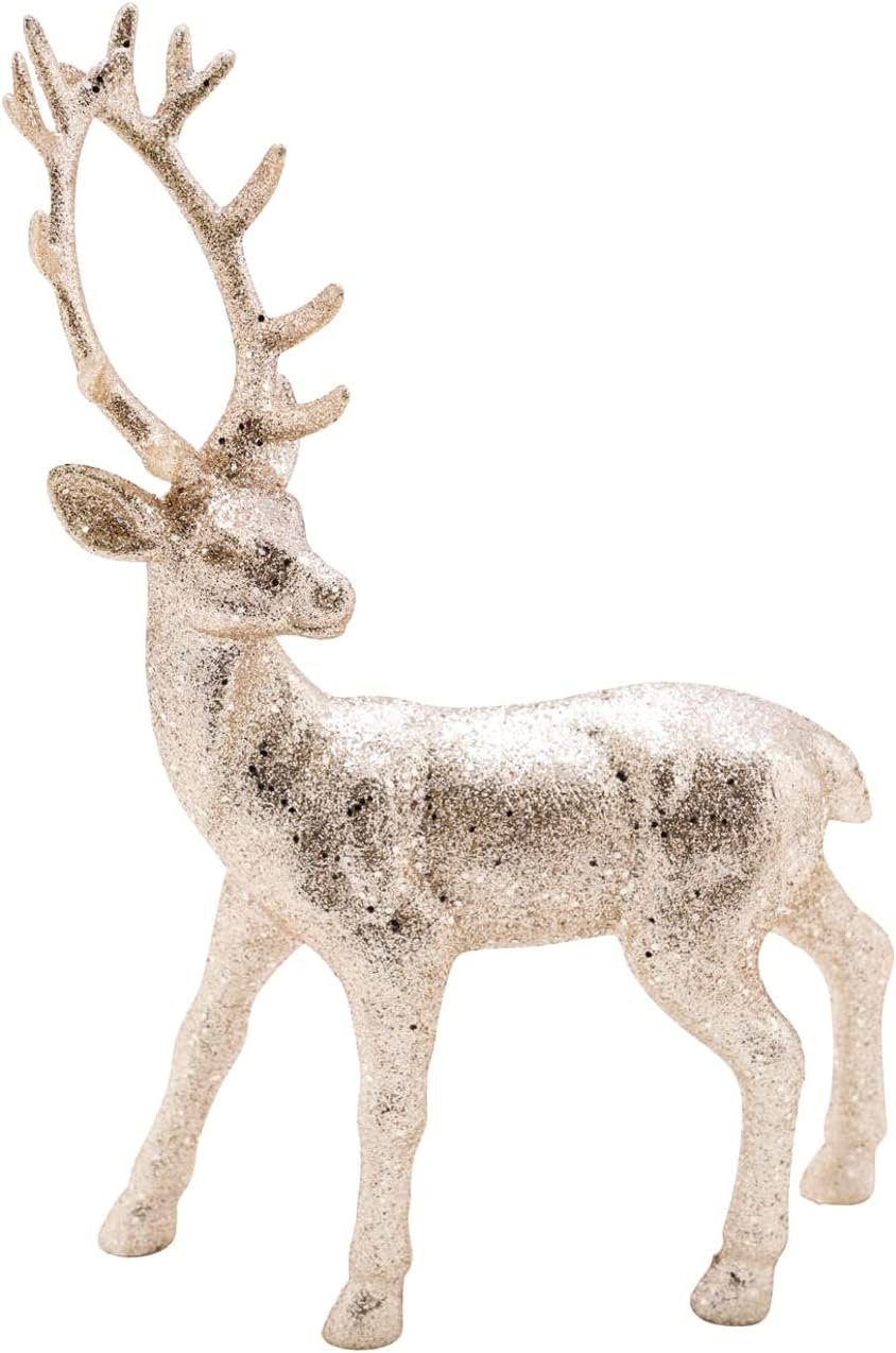 Macosa Home Weihnachtsfigur Deko Hirsch stehend in Gold Glitzer 31 cm Weihnachtsdeko Dekofigur, Hirschdekoration Weihnachten Winter-Dekoration Tierfigur XL