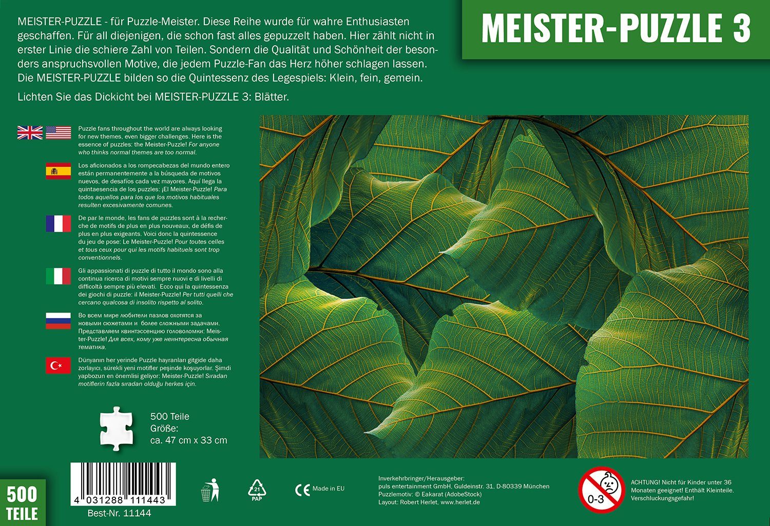 Puzzle entertainment Meister-Puzzle 500 Blätter, Puzzleteile 3: puls