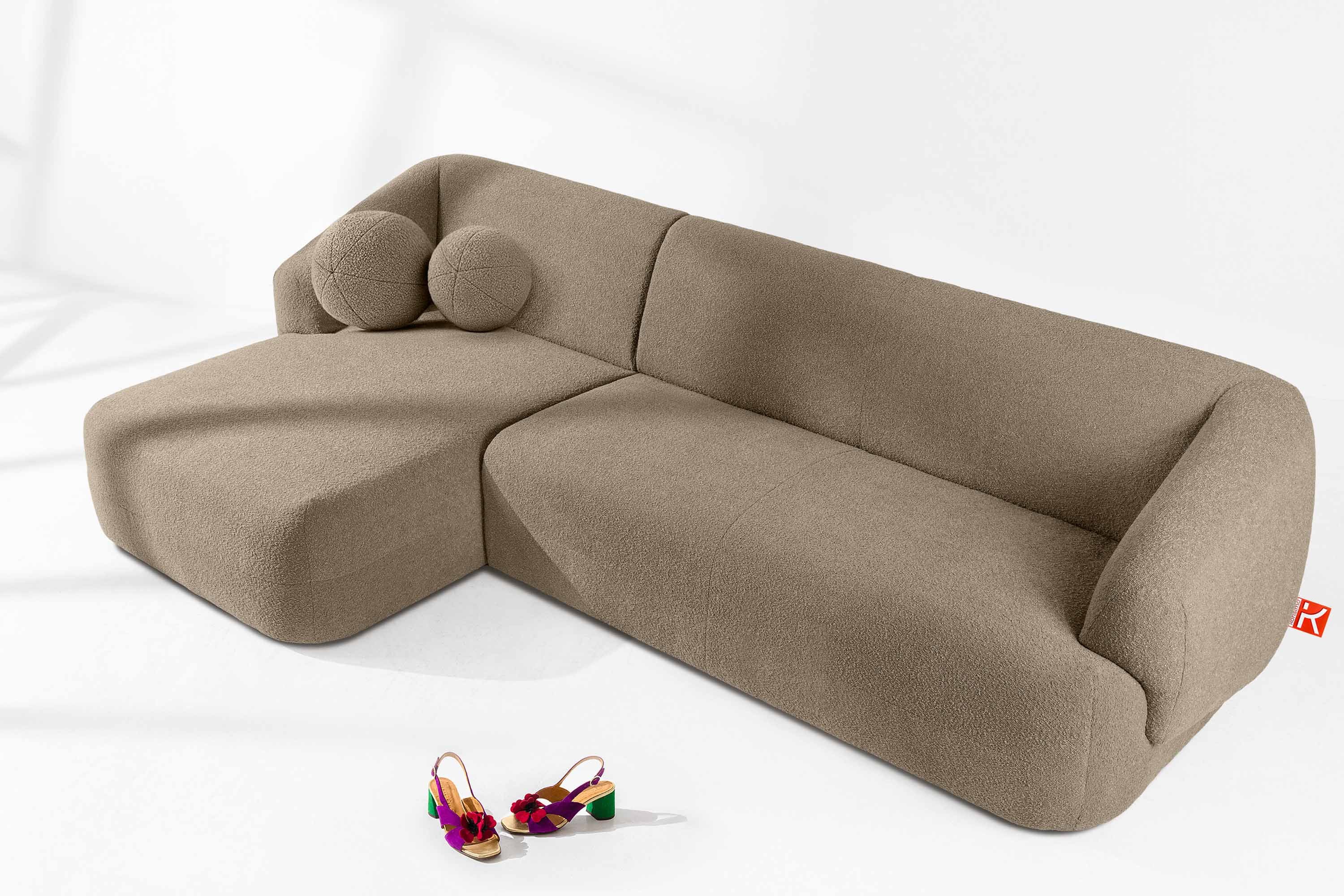 KONSIMO® Ecksofa VIRA Premiumqualität aus EU, mit Armlehnen, links Ecksofa, Modern/Japandi, superstabiler Massivholzgestell, Wellenunterfederung