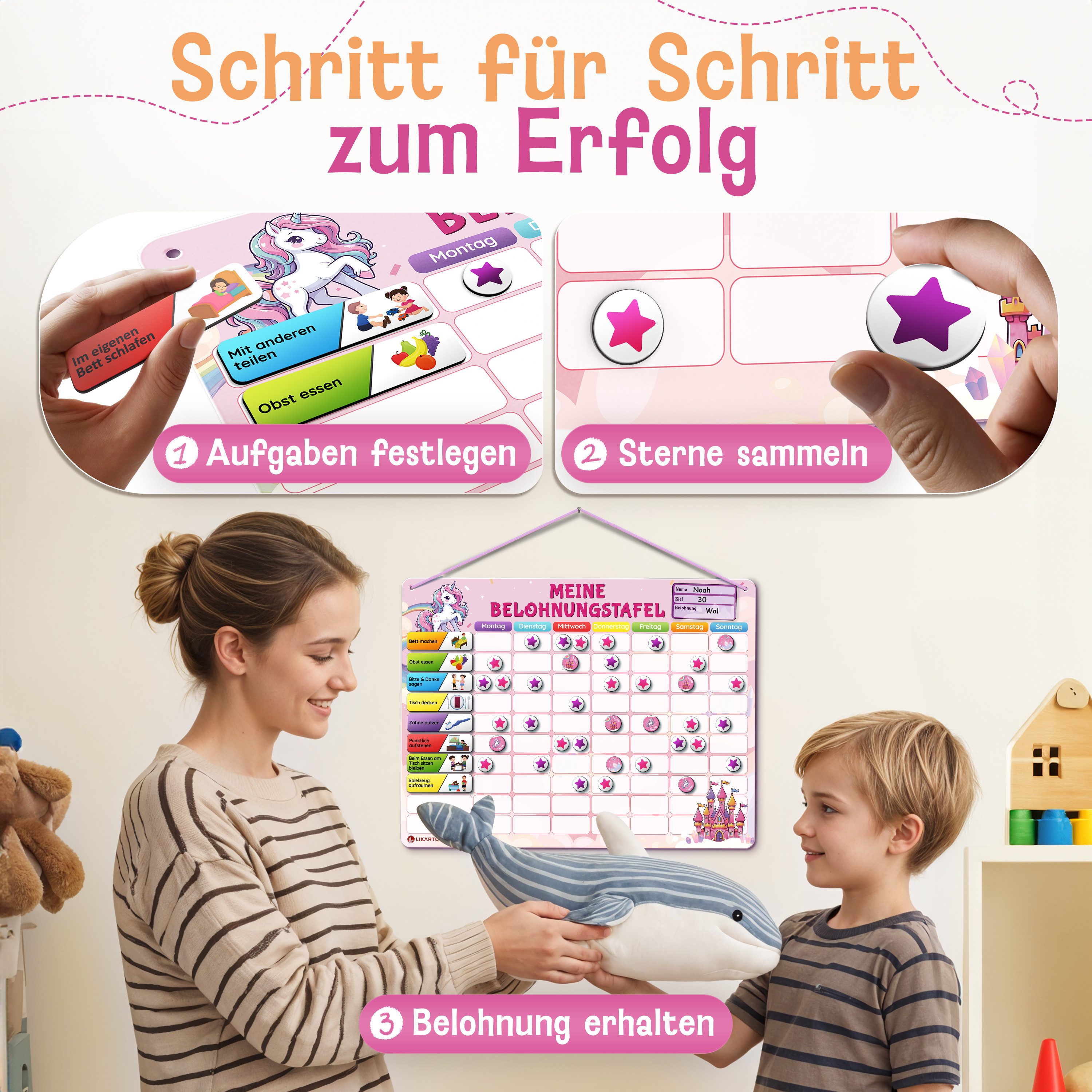 Likarto Lernspielzeug Belohnungstafel Kinder - Montessori Aufgabenplaner & Magnettafel, individuell anpassbar, beschreibbar – Bild 5 von 5