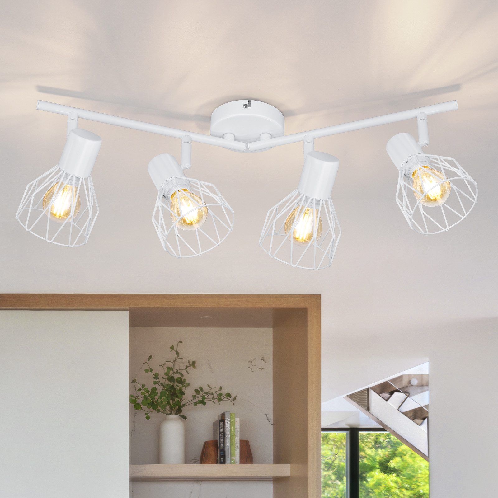 Kimjo LED Deckenstrahler Schwenkbarer Metall-Wandstrahler mit E14-Fassung, ohne Leuchtmittel, 4-flammiger Strahler mit Gitter-Käfig-Lampenschirm
