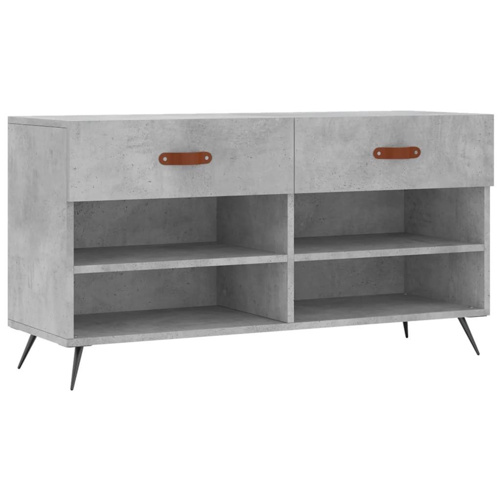 furnicato Schuhbank Betongrau 102 x 35 x 55 cm aus Holzwerkstoff und Eisen (1-St), Sitzbank mit 2 Schubladen, 4 Fächern und stabiler Wandhalterung