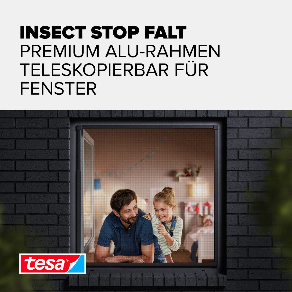 tesa Insektenschutz-Fensterrahmen FALT Alu Rahmen teleskopierbar Premium, (Packung, 1-St., Teleskop Alu Rahmen), Alu Insektenschutz 80 cm x 80 cm bis 140 cm x 140 cm