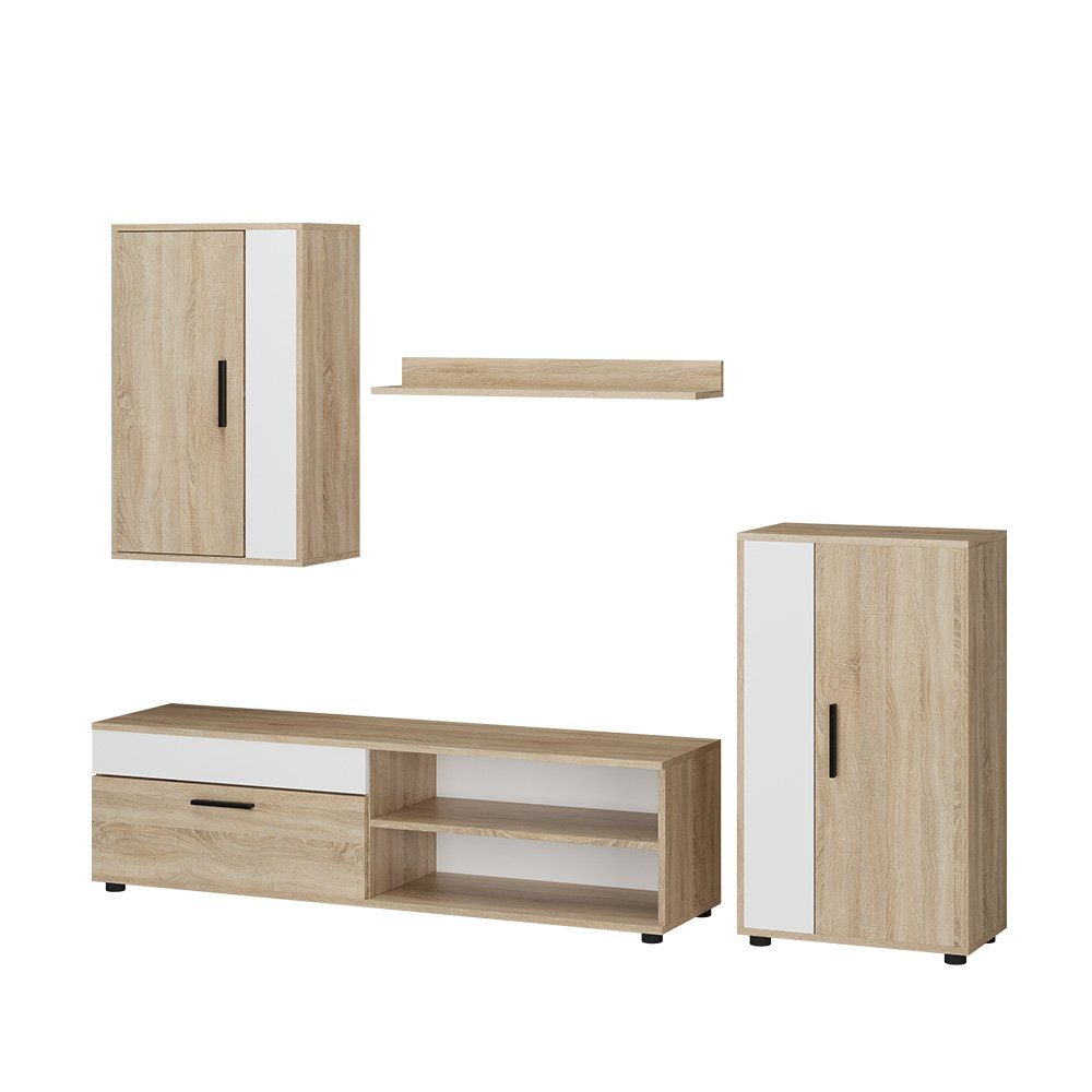 Vicco Wohnwand Berno, Sonoma/Weiß, 4er Set, günstig online kaufen