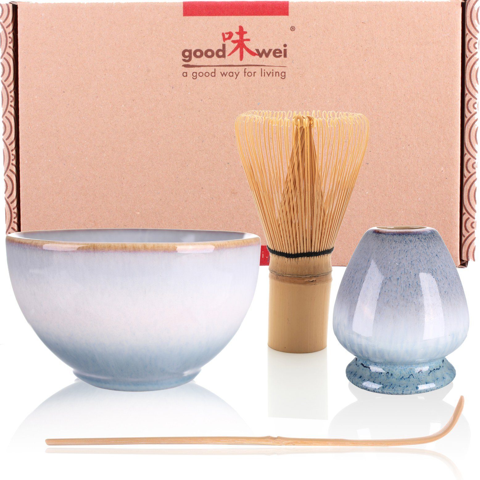 Goodwei Teeservice Matcha-Set "Moya" 80 mit Teeschale, Matchabesen und Besenhalter (4-tlg), Keramik