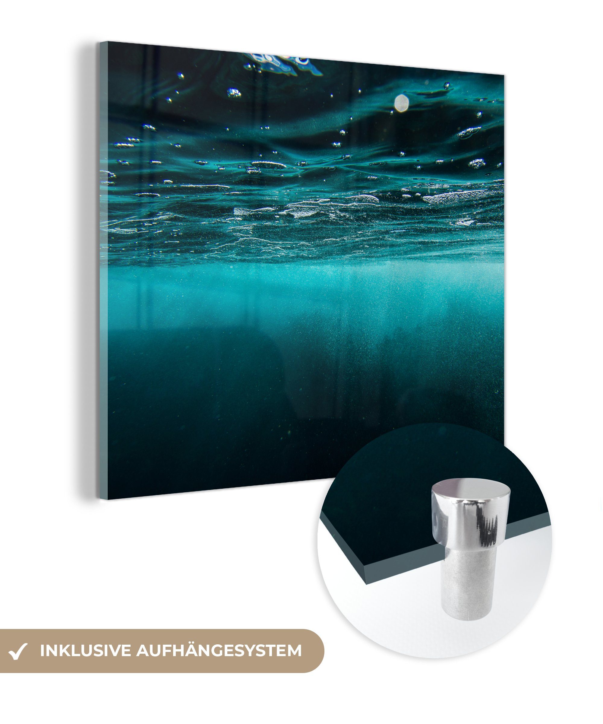 MuchoWow Acrylglasbild Meer Glas Blau, - Unterwasser (1 auf Glas Foto Glasbilder Bilder - - Wandbild St), - Wanddekoration auf 