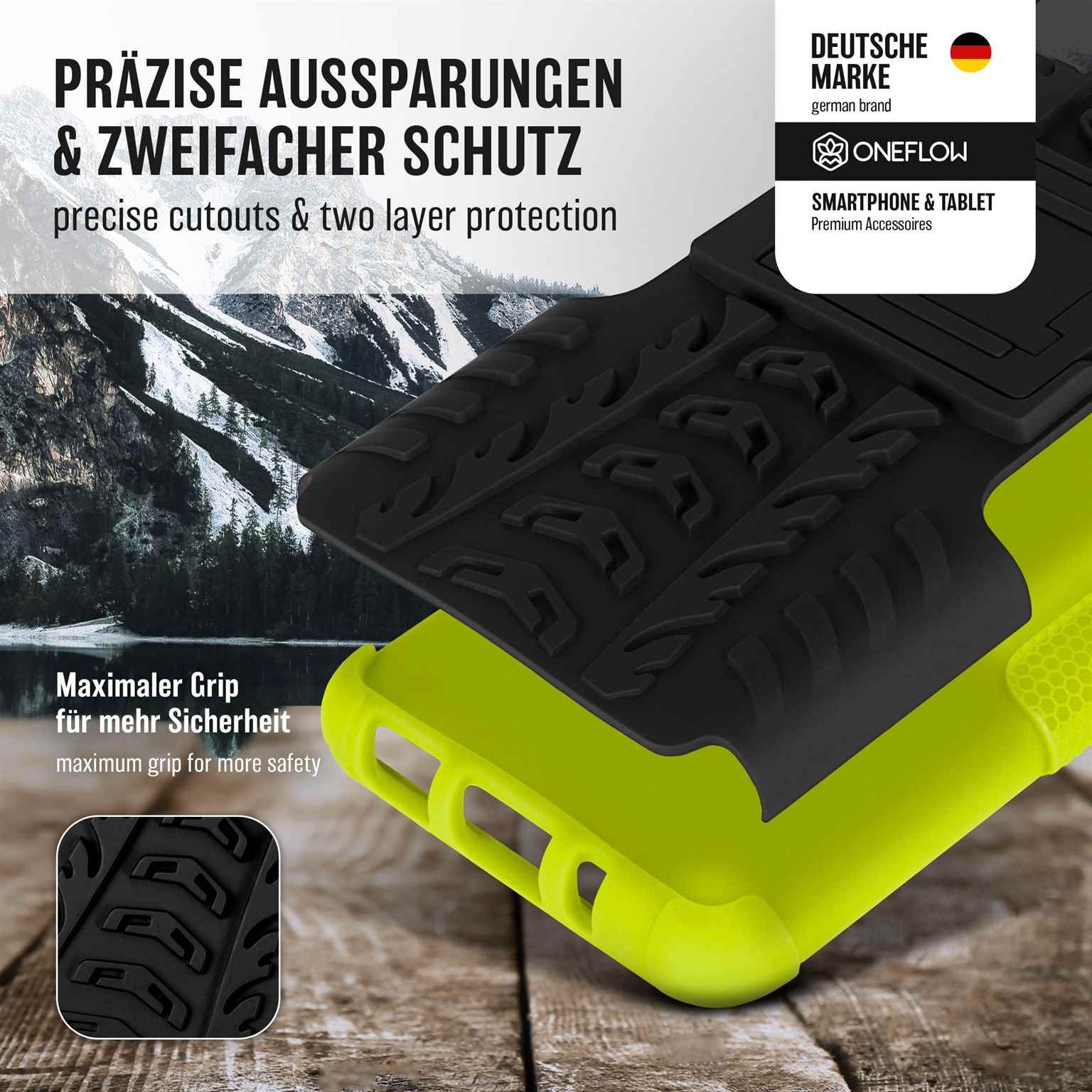 ONEFLOW Handyhülle ONEFLOW® Tank Case für Apple iPhone 14 Pro, Panzerhülle Dual-Layer, Robuste Hülle mit Ständer Outdoor Schutzhülle
