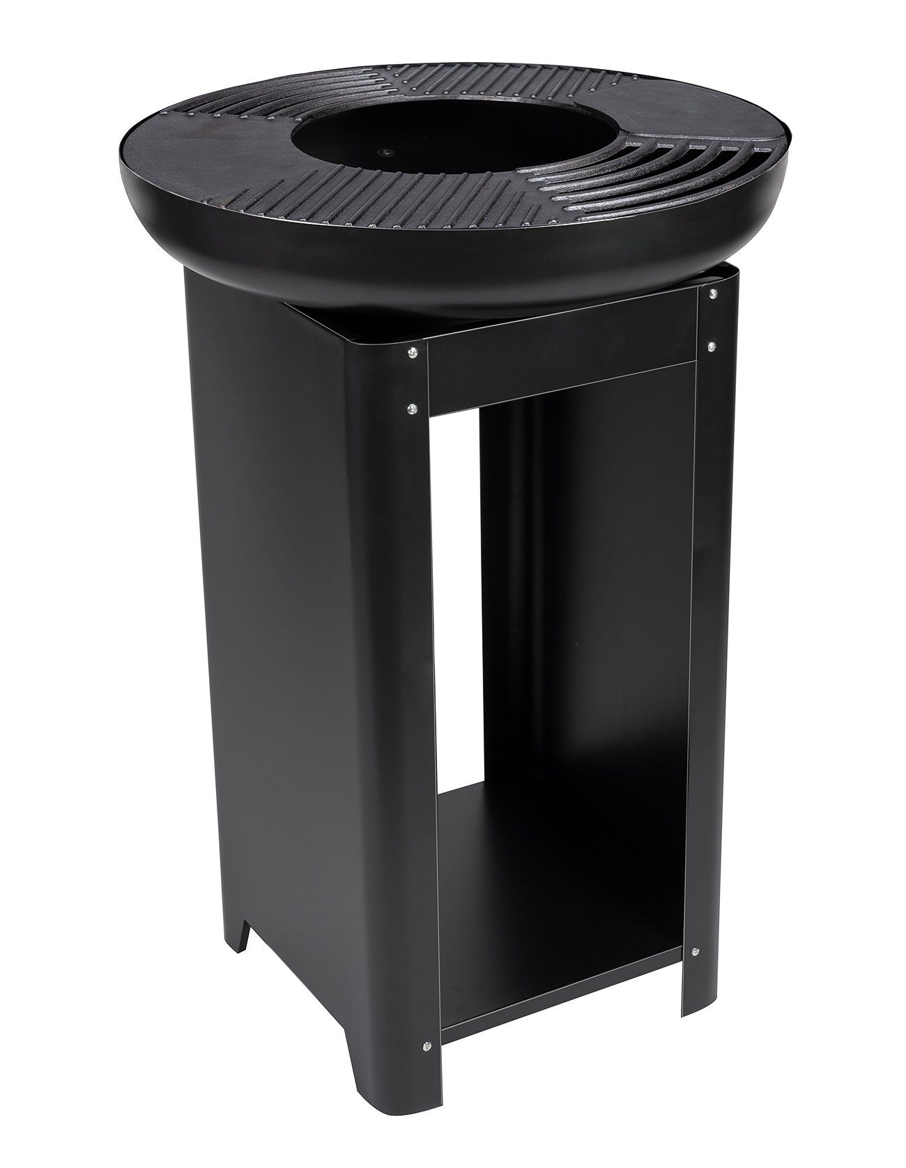 Bubble-Store Fire Pit 3-in-1 Grill with Teppanyaki Plate (Grill Fire Bowl for Terrace or Garden), Terrace Fireplace with Storage Compartment for Wood or Charcoal