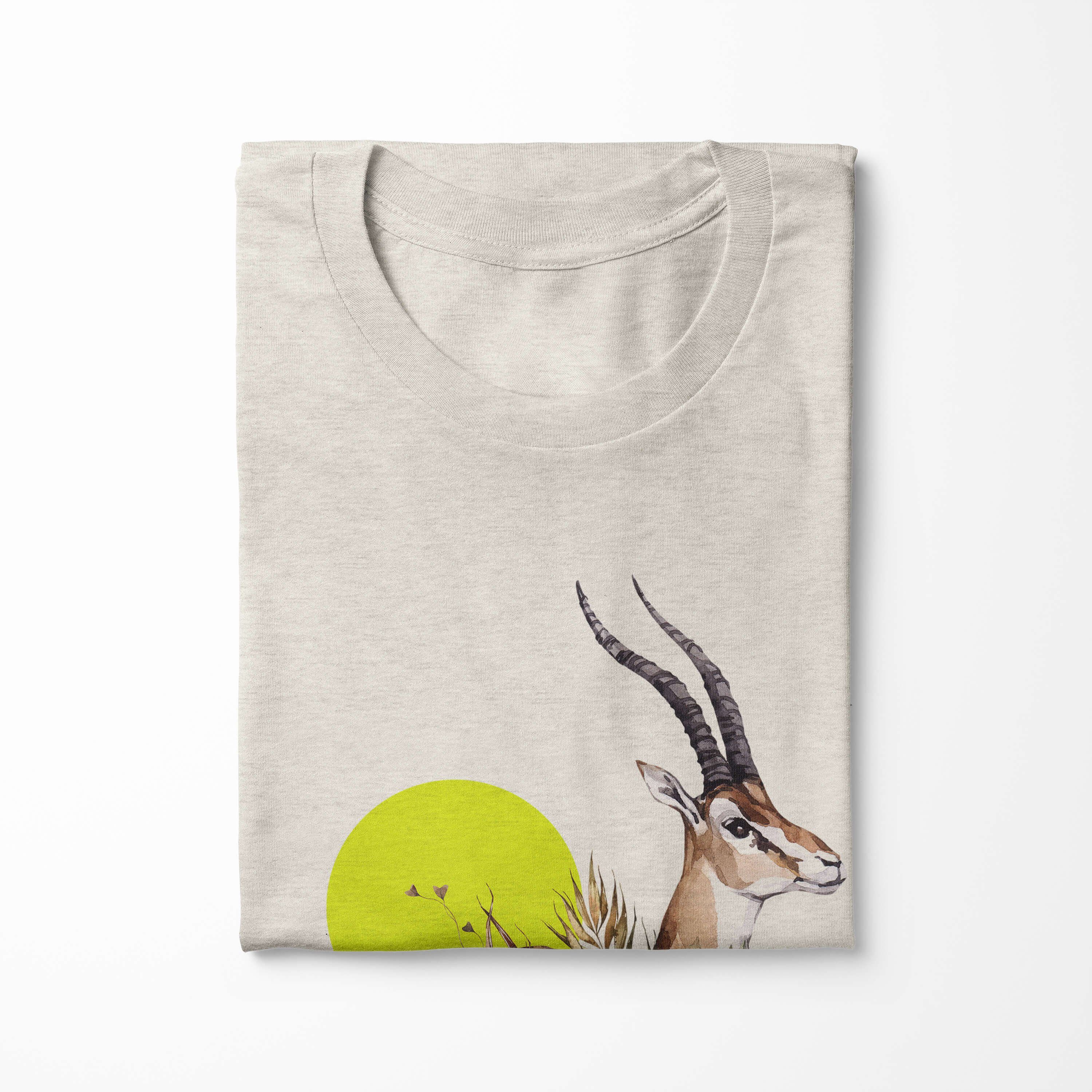Sinus Art Shirt 100% T-Shirt T-Shirt Herren (1-tlg) gekämmte Aquarell Savanne Nachhaltig Antilope Blumen Bio-Baumwolle Motiv