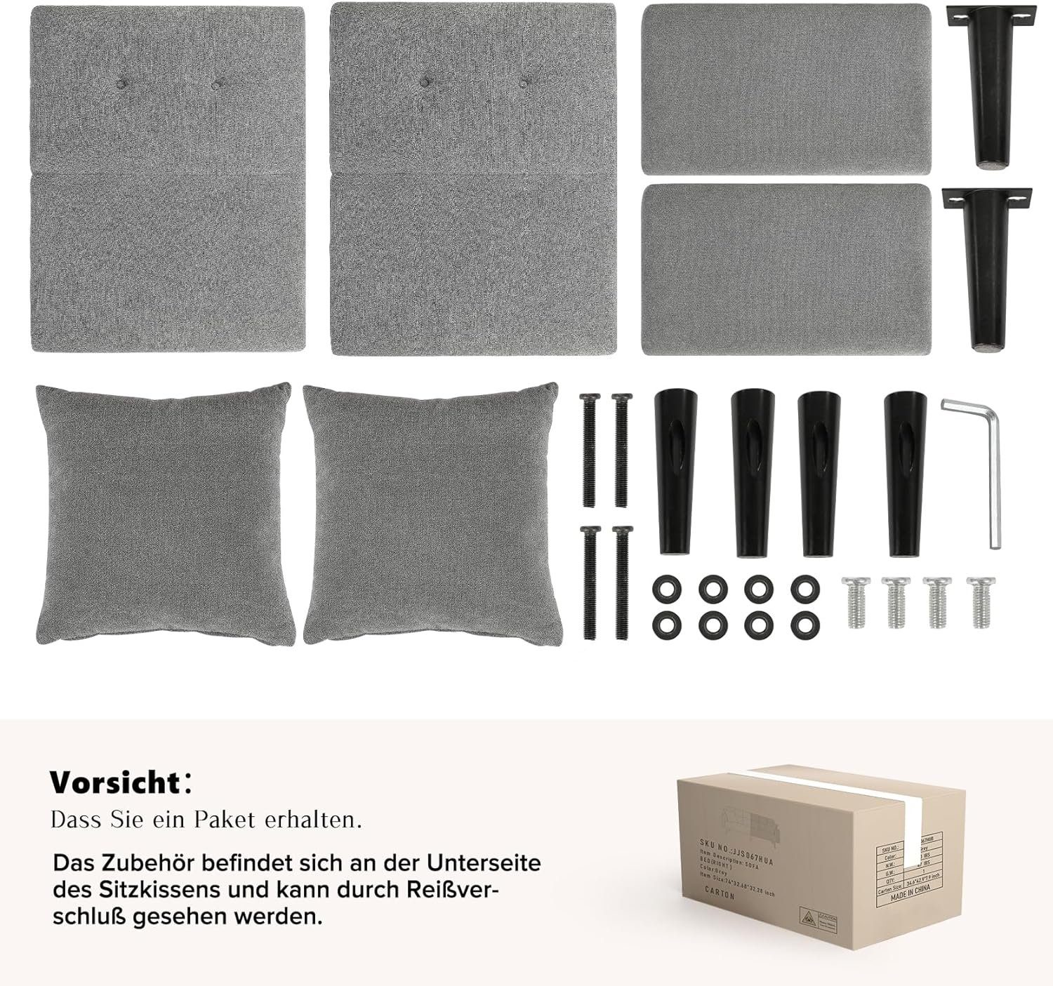 Vesgantti Cord Schlafsofa Grau - Sofa Bett Mit 2 Kissen, Werkzeuglose Montage